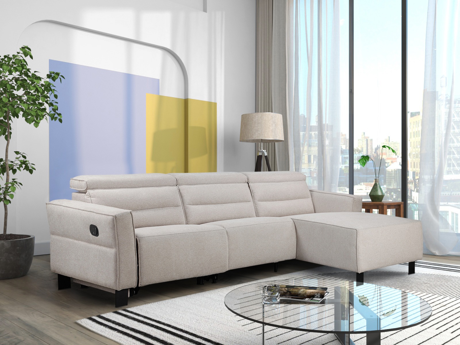 Colțar cu recliner Denton 1487 (Crem)