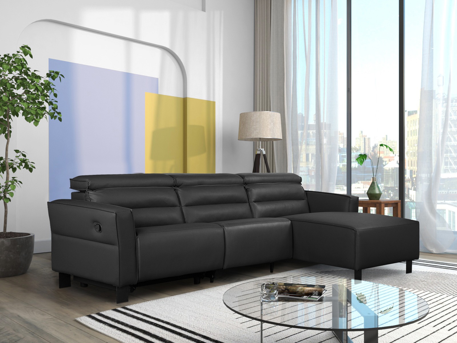 Colțar cu recliner Denton 1487 (Negru)