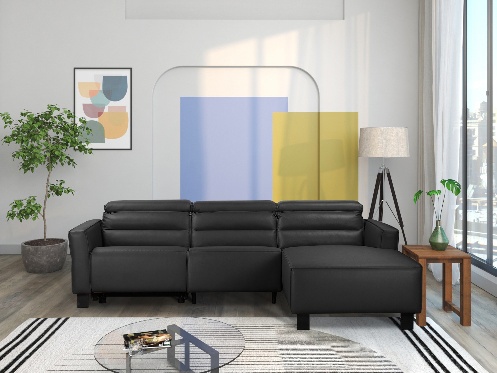 Colțar cu recliner Denton 1487 (Negru)