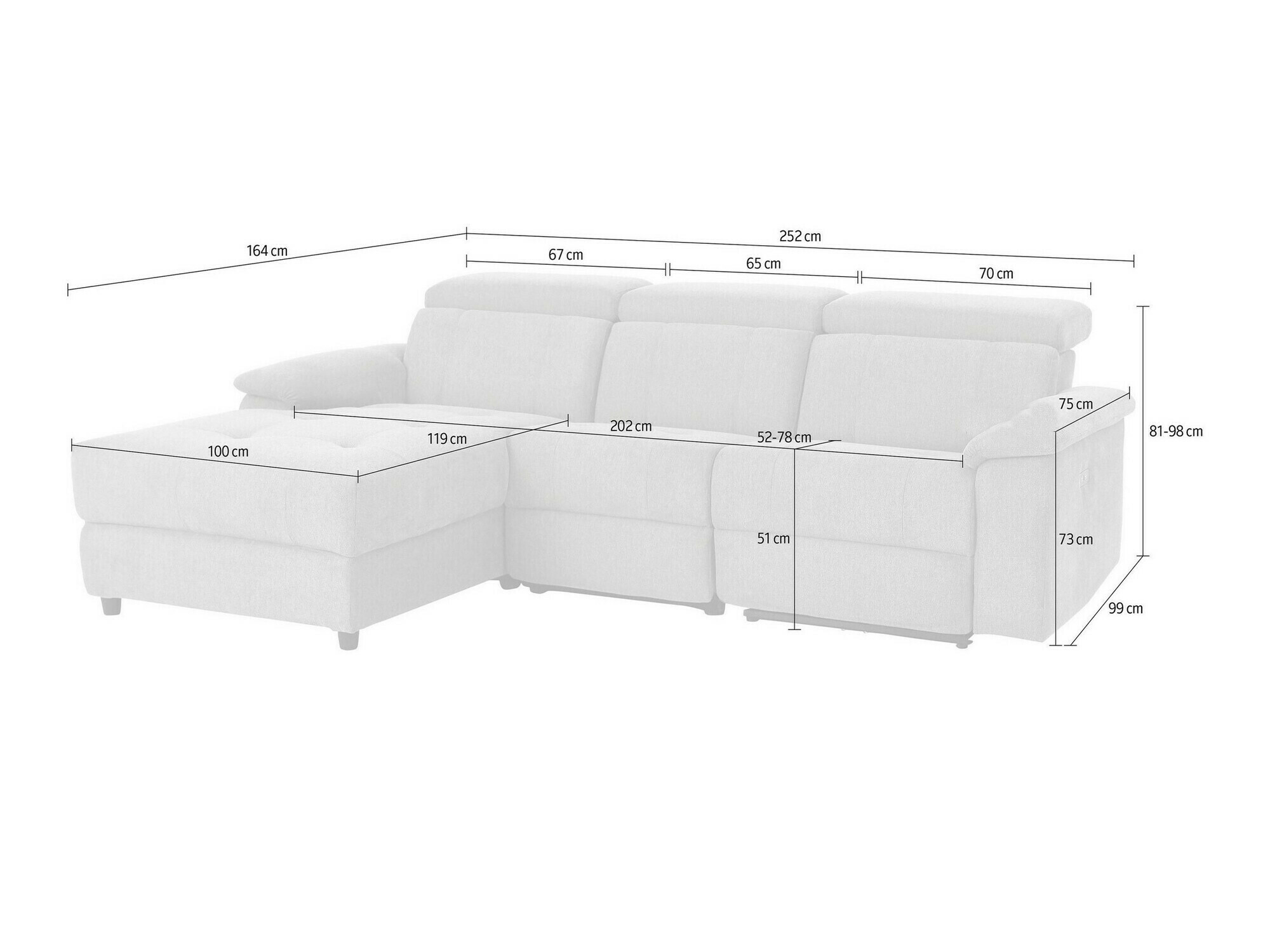 Colțar cu recliner Denton 1503 (Gri)