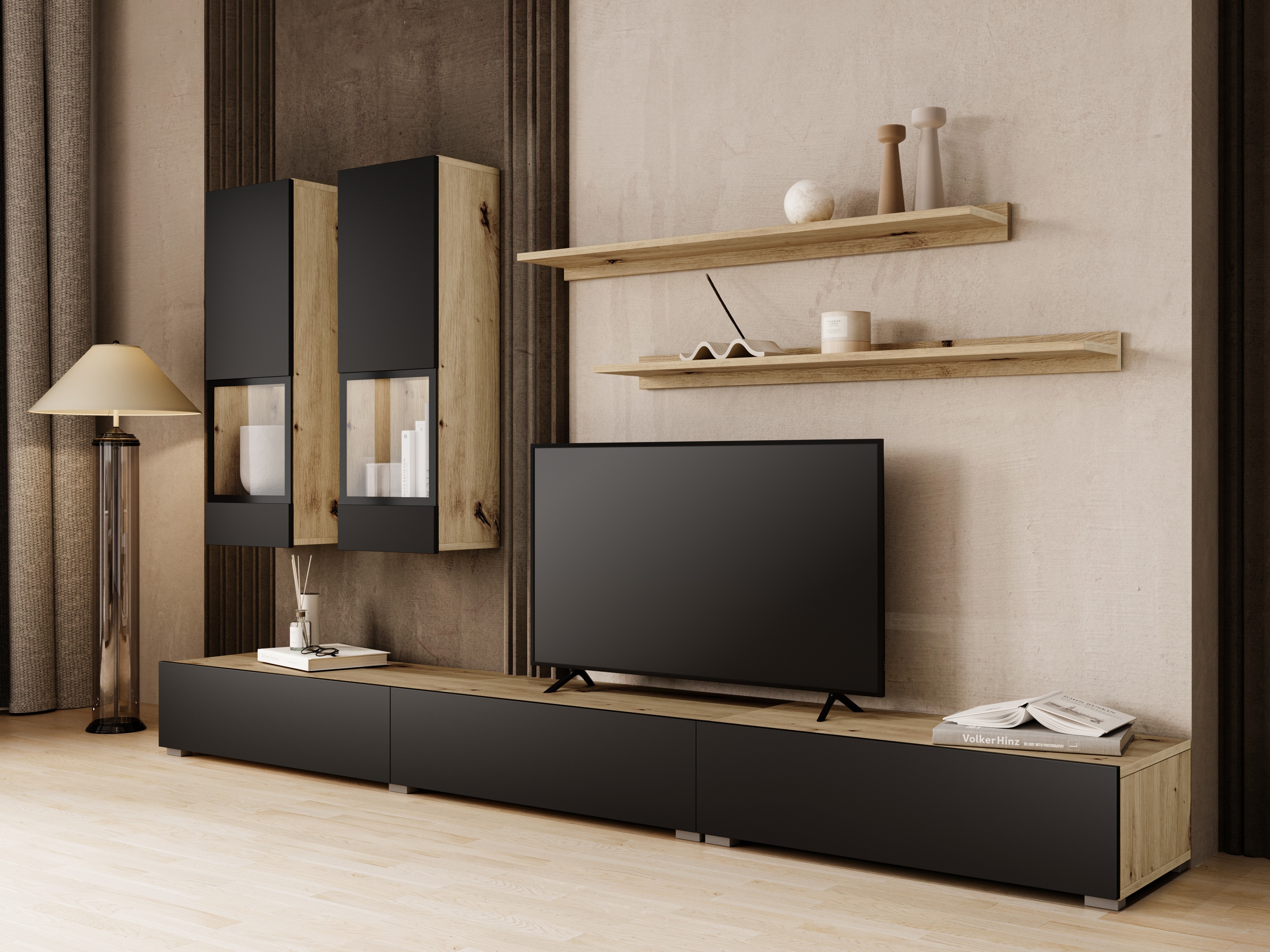 Set de living Serodeu 100 (Stejar artizan + Negru mat)