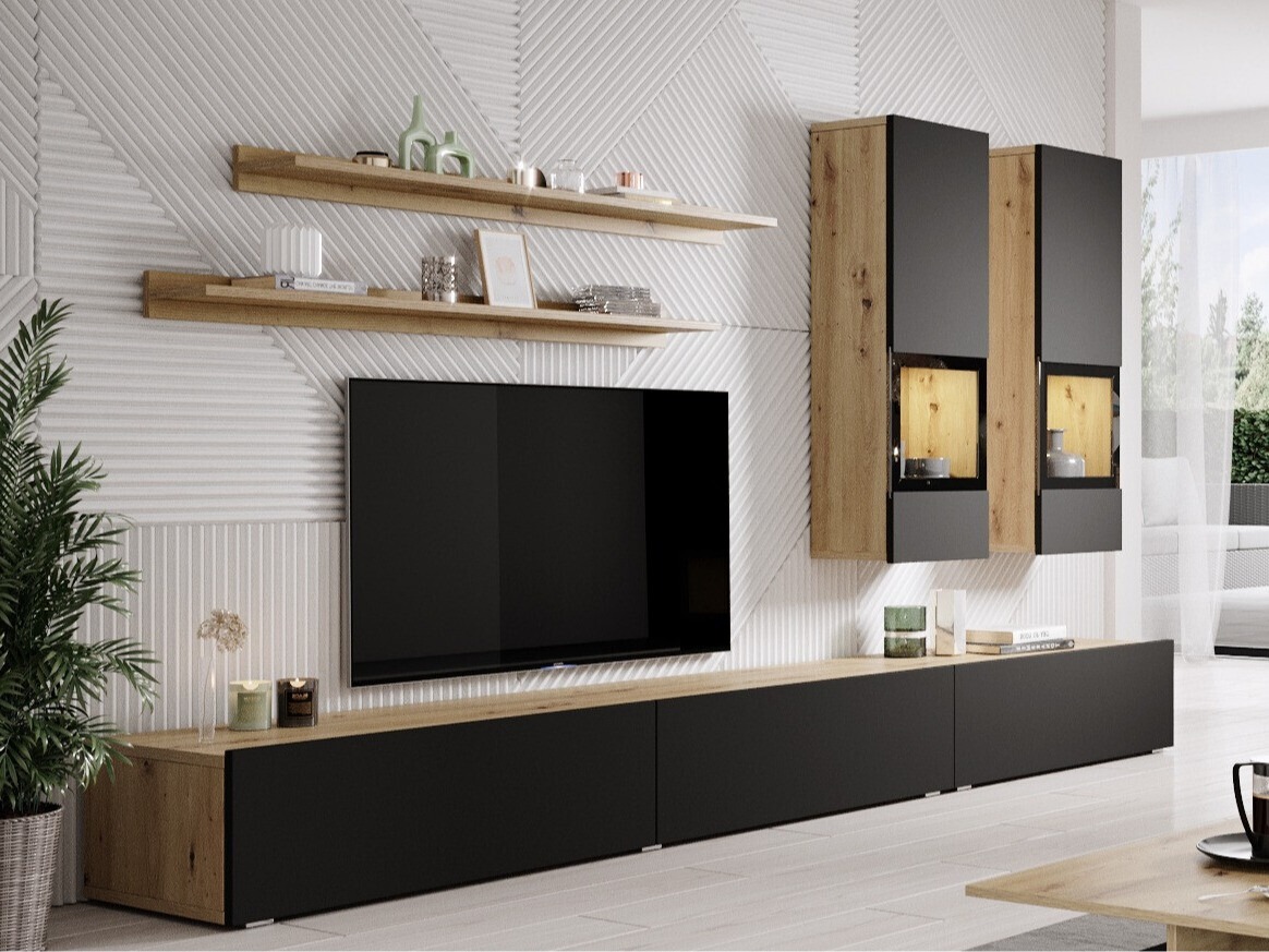 Set de living Serodeu 100 (Stejar artizan + Negru mat)