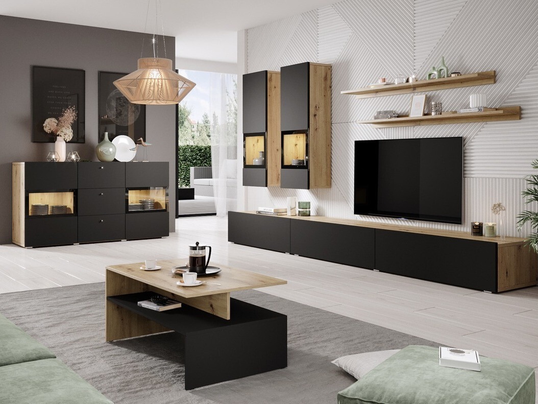 Set de living Serodeu 100 (Stejar artizan + Negru mat)