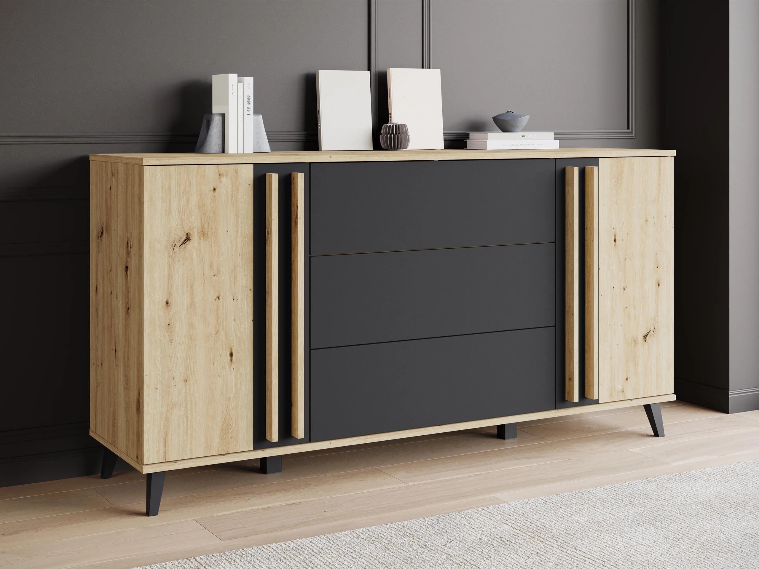 Comodă Temora 100 (Stejar artizan + Grafit)