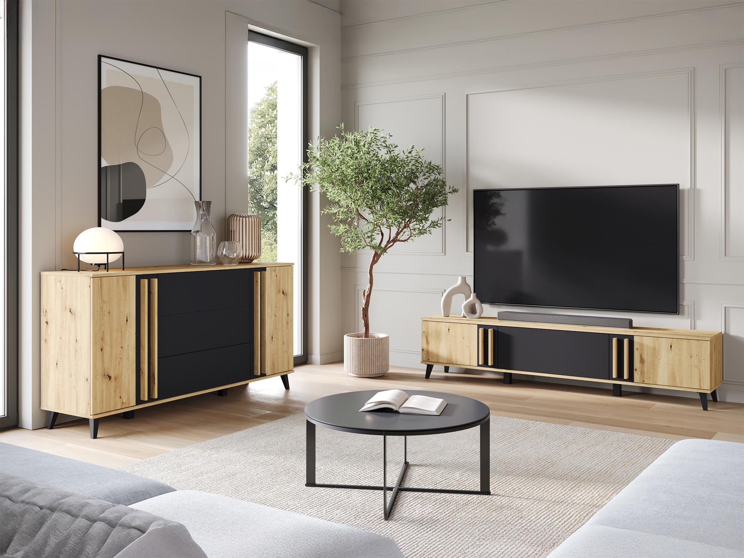 Set de living Temora 104 (Stejar artizan + Grafit)