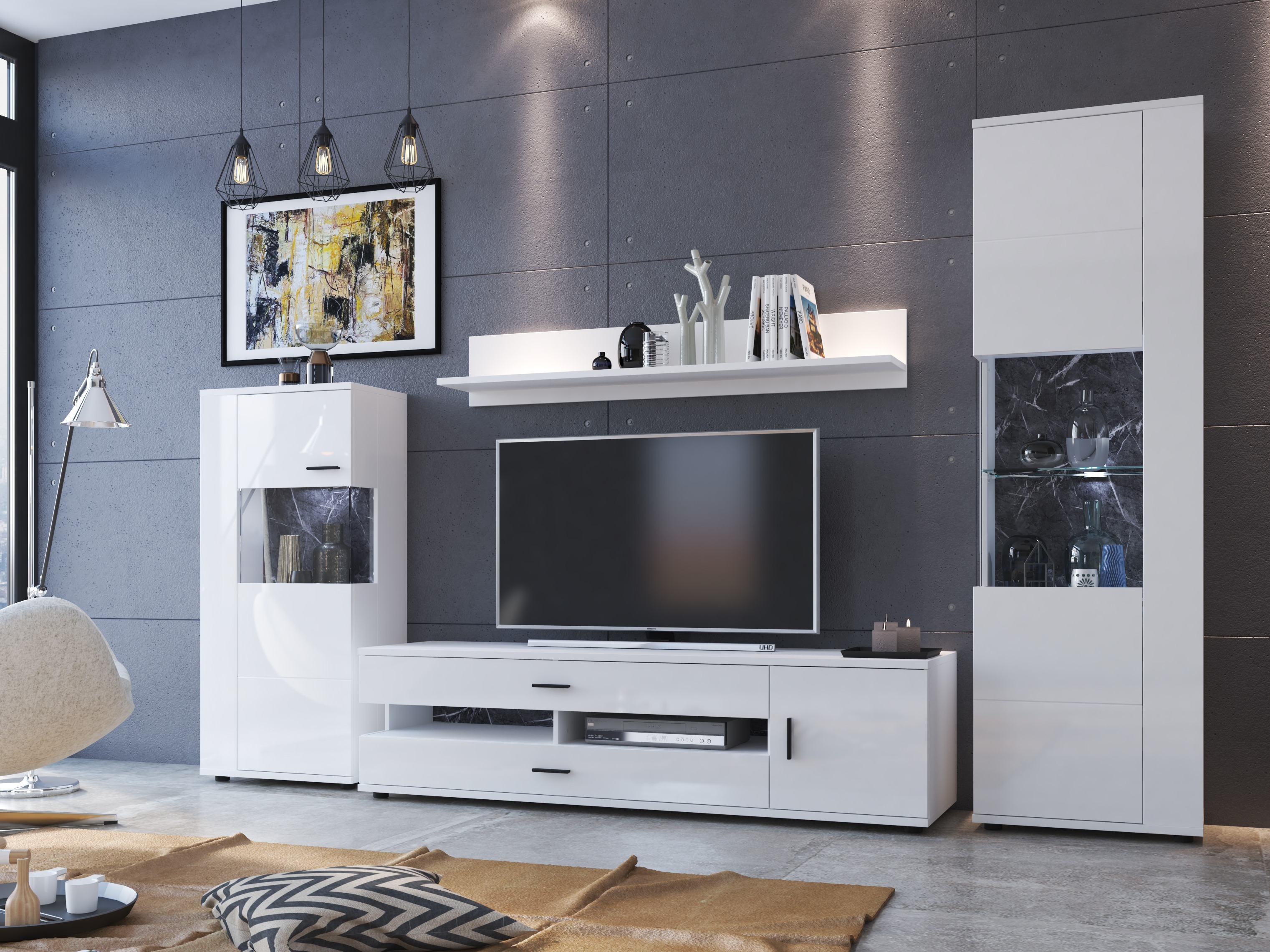 Set de living Ontario 161 (Alb lucios + Alb)