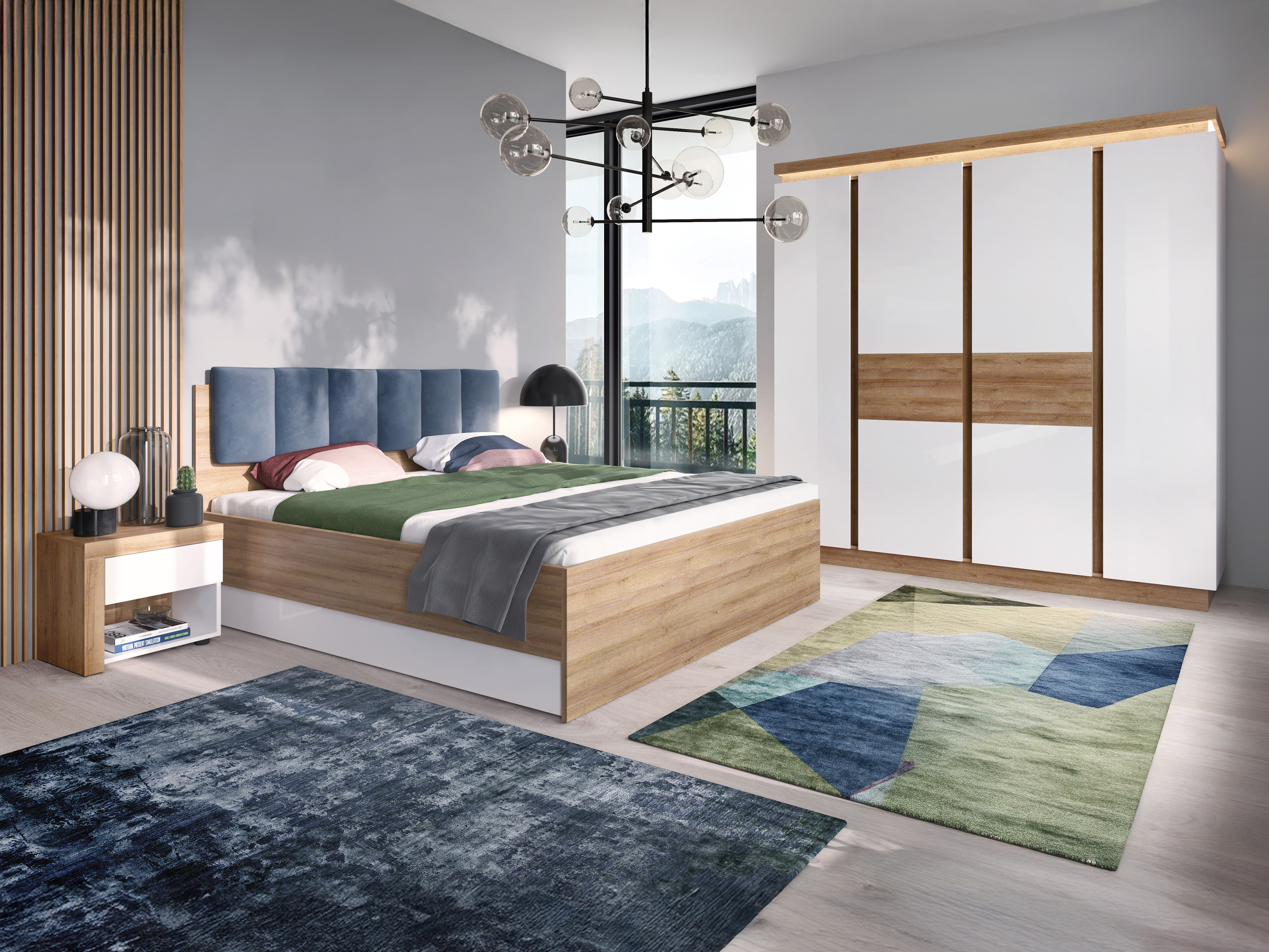 Set dormitor Feldeli 122 (Riviera stejar + Alb lucios)