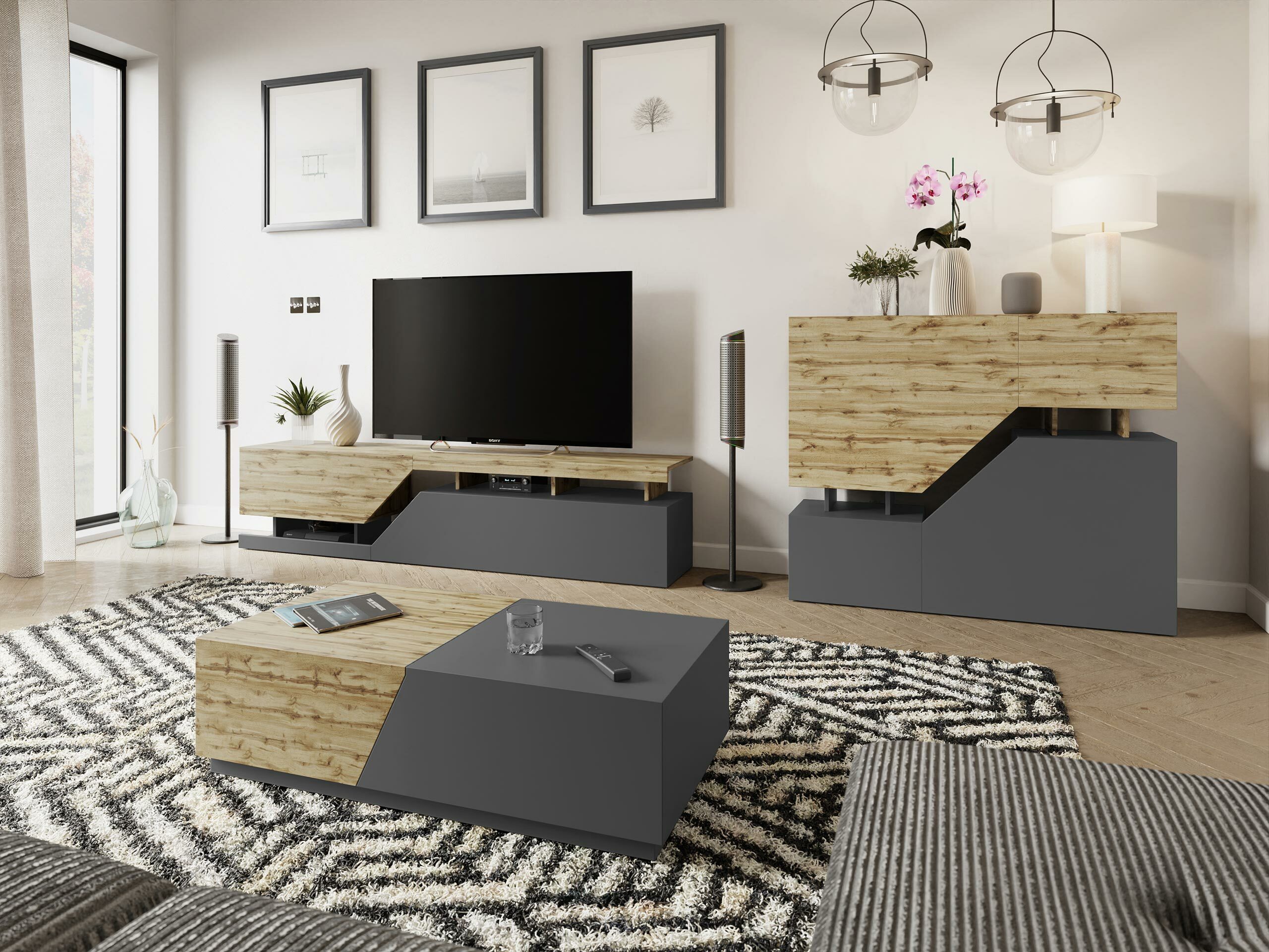Set de living Comfivo Daldune II (Antracit + Stejar Wotan)