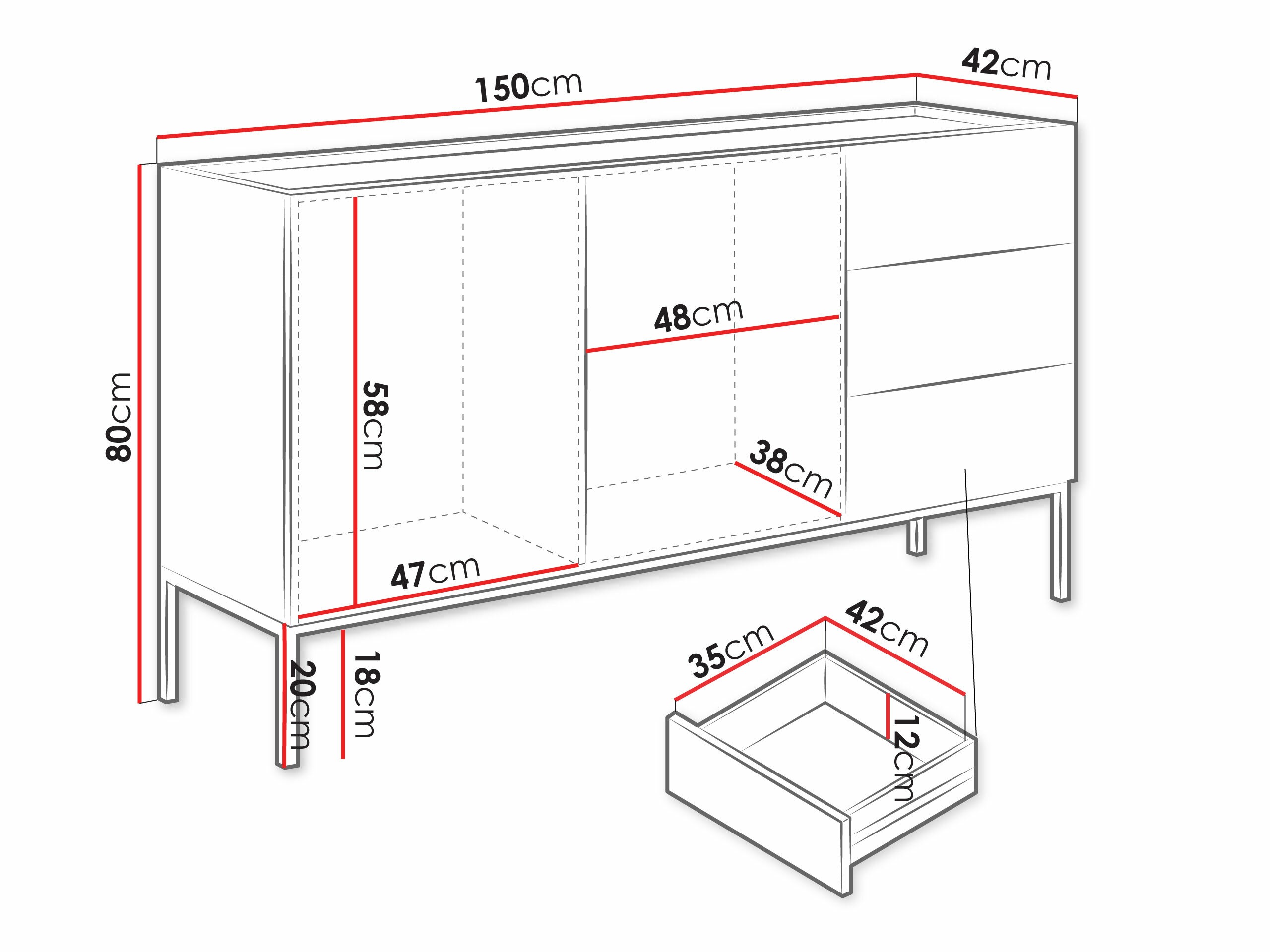 Comodă Lunole 114 (Stejar artizan + Negru)