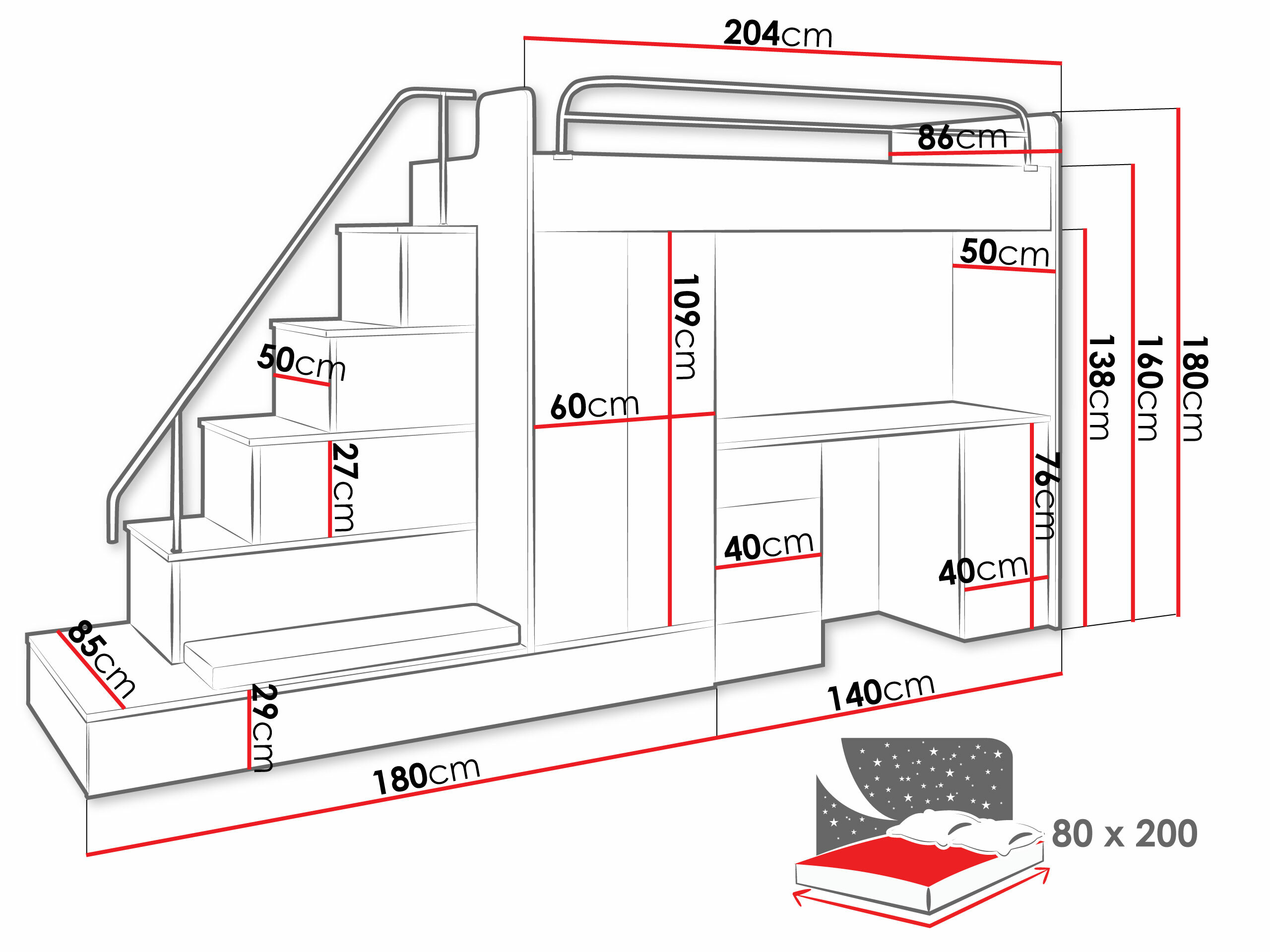 Set de camera copii Campus I (Alb + Alb lucios + Gri lucios)