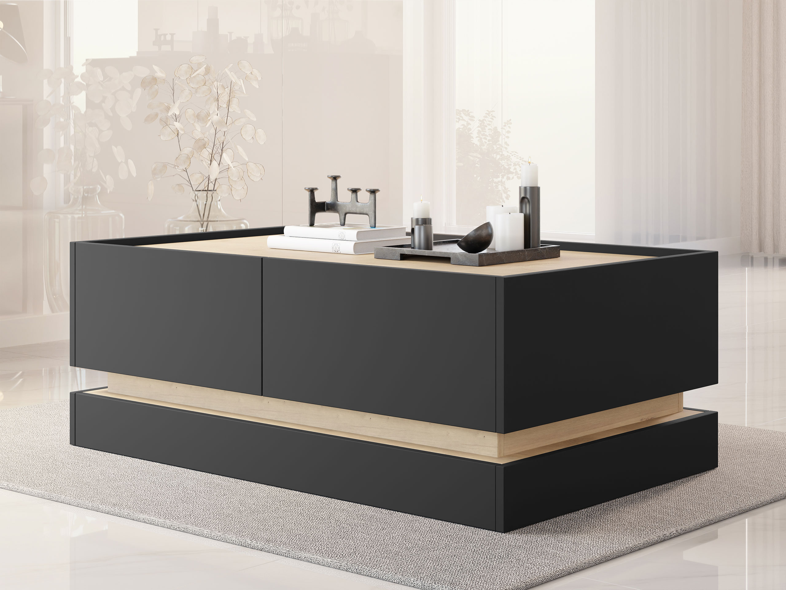 Măsuță de cafea Comfivo Tilia (Negru + Stejar)