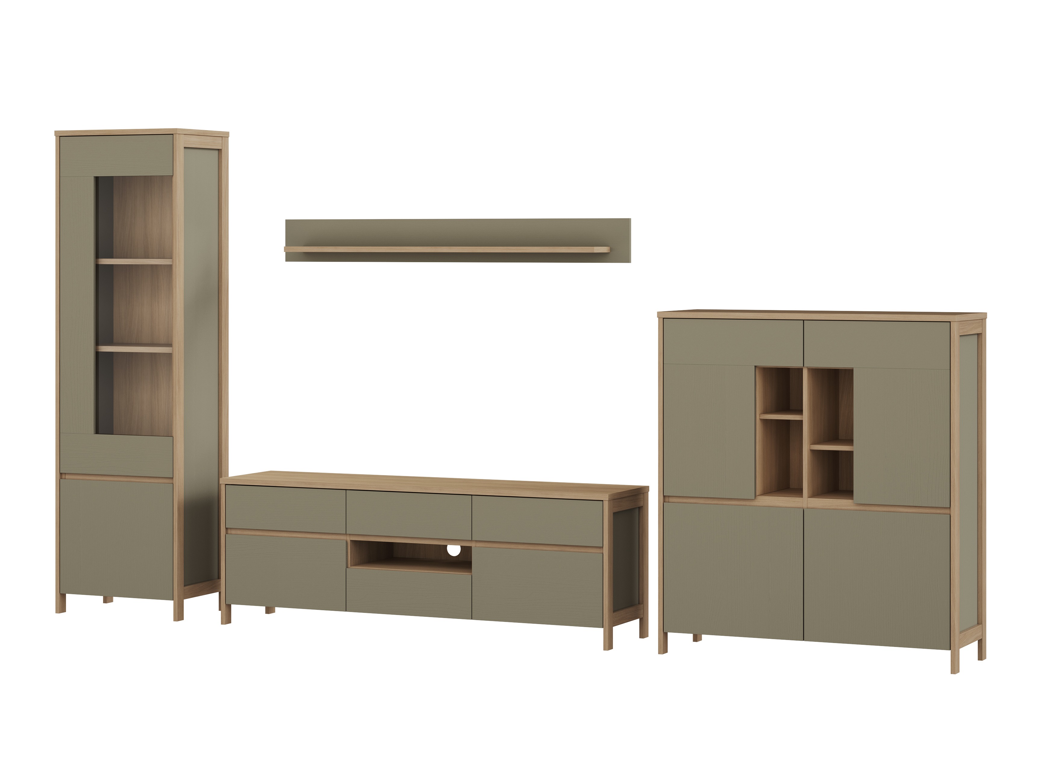 Set de living Fermaru 110 (Verde prăfuit + Stejar)