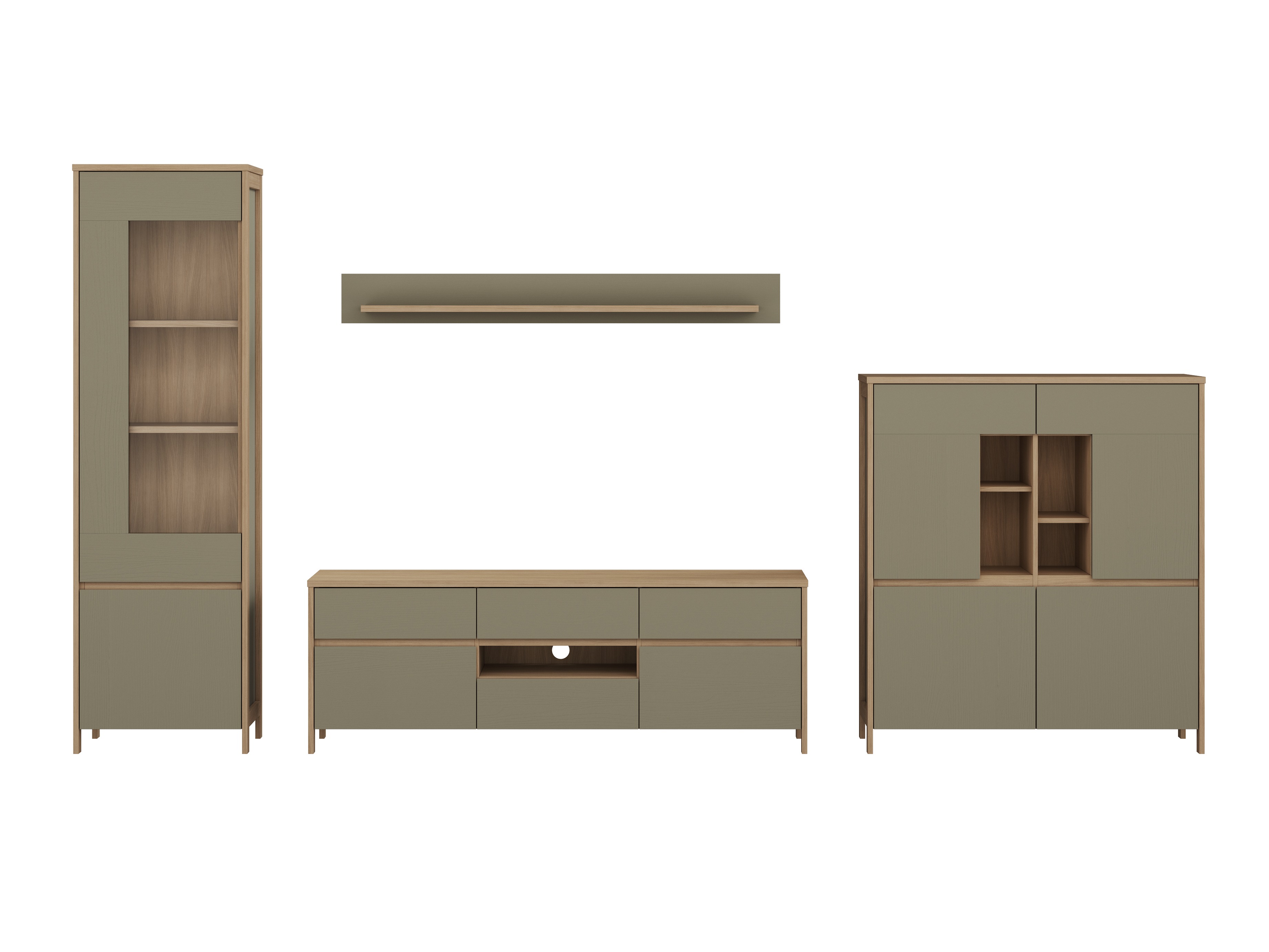 Set de living Fermaru 110 (Verde prăfuit + Stejar)