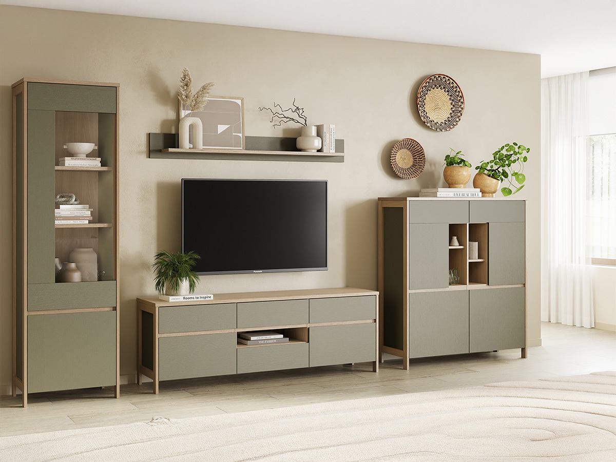 Set de living Fermaru 110 (Verde prăfuit + Stejar)