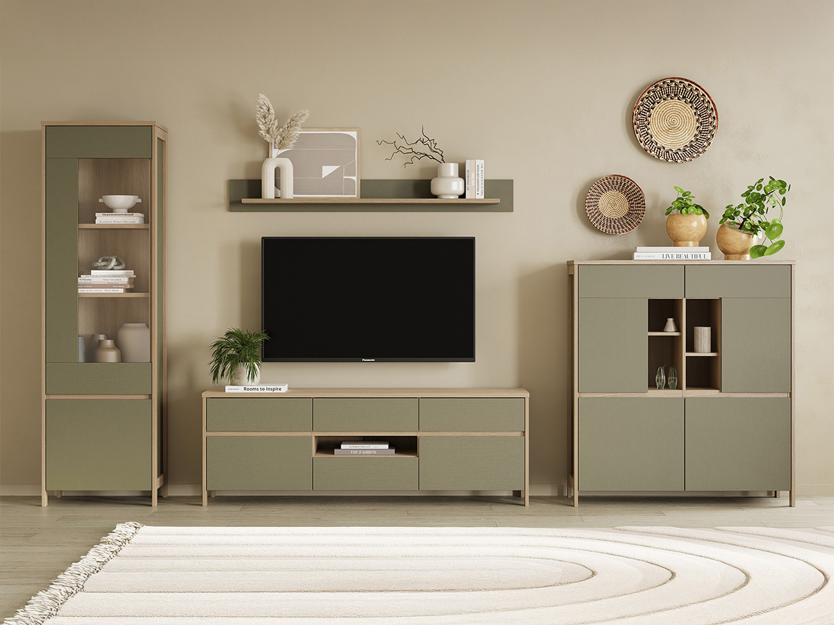 Set de living Fermaru 110 (Verde prăfuit + Stejar)