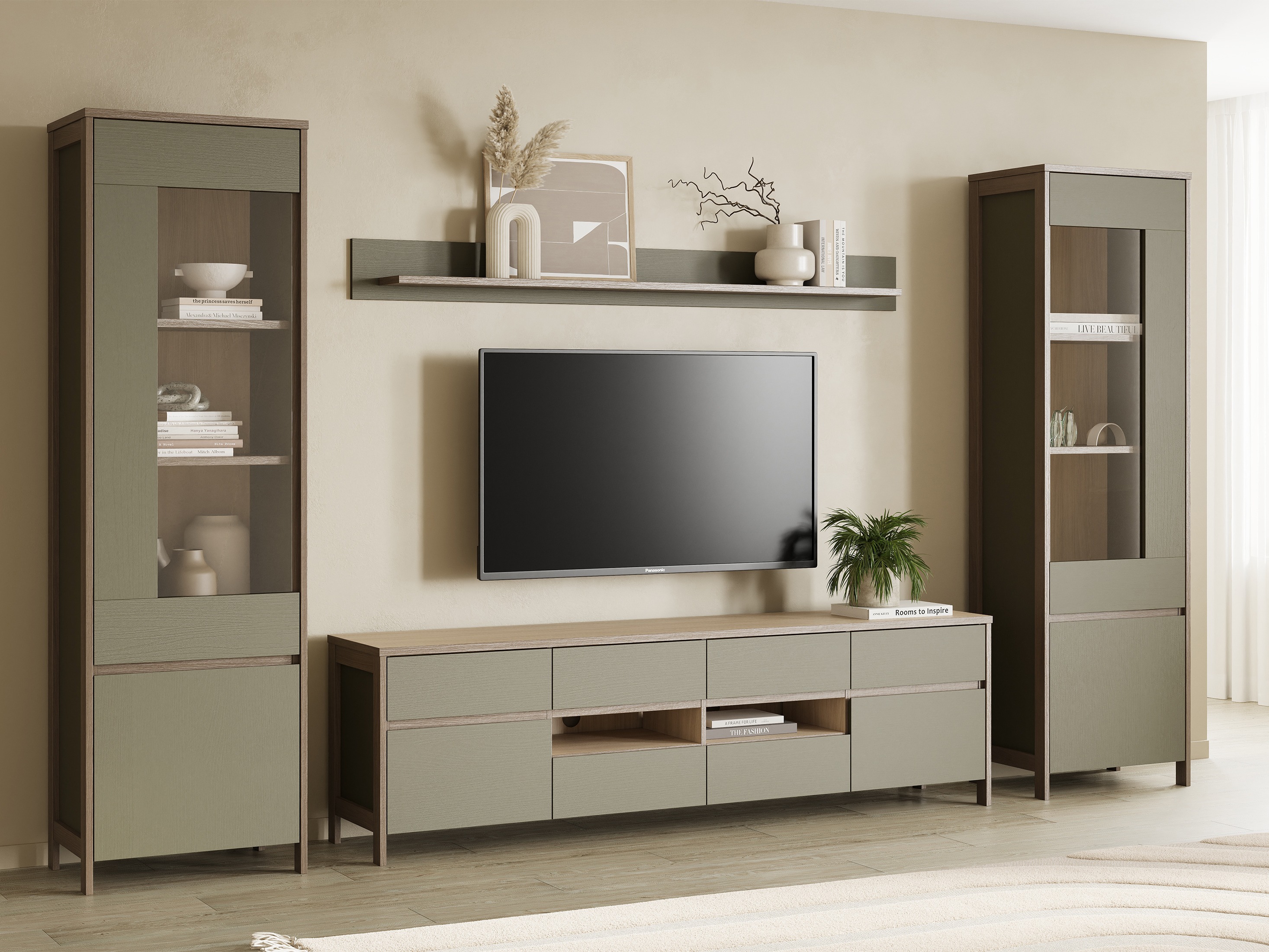 Set de living Fermaru 111 (Verde prăfuit + Stejar)