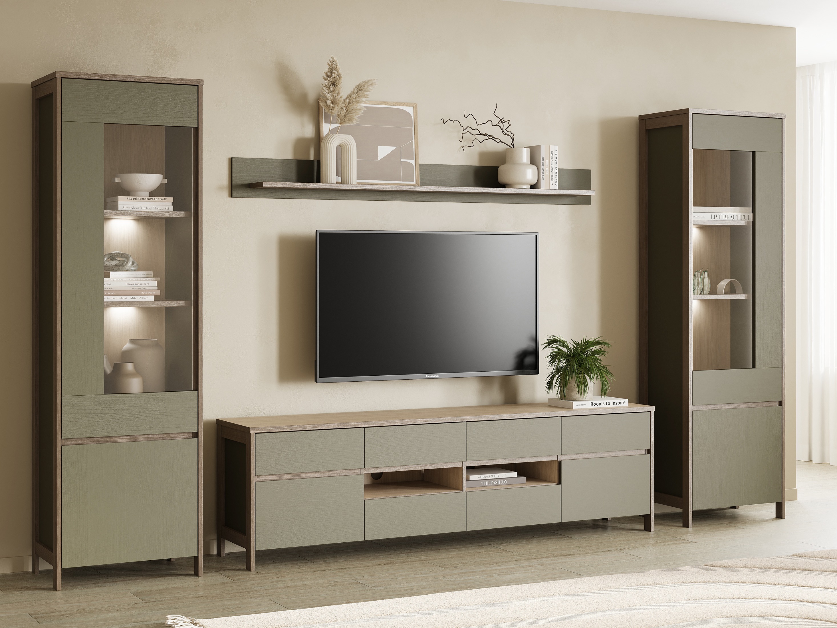 Set de living Fermaru 111 (Verde prăfuit + Stejar)