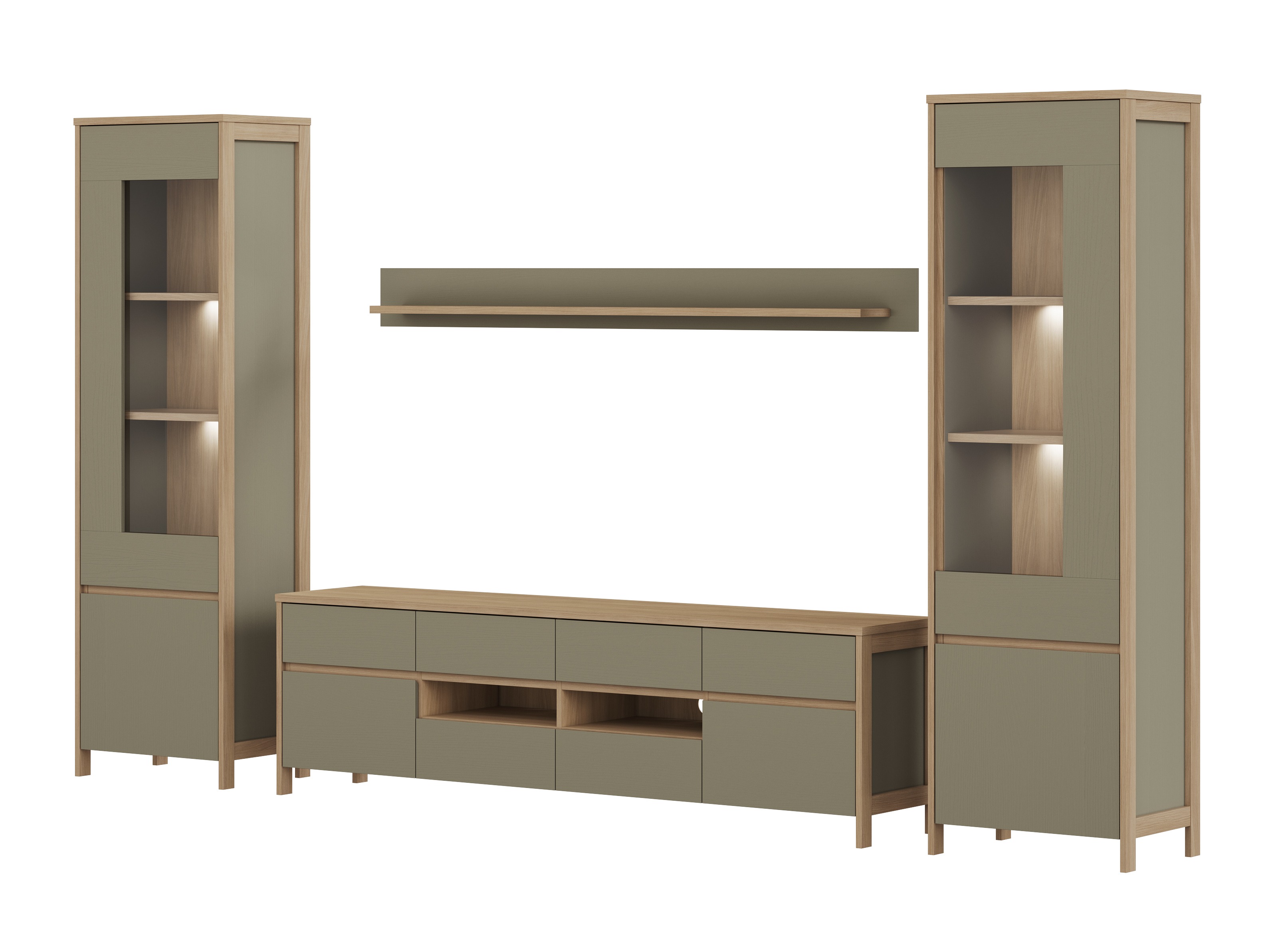 Set de living Fermaru 111 (Verde prăfuit + Stejar)