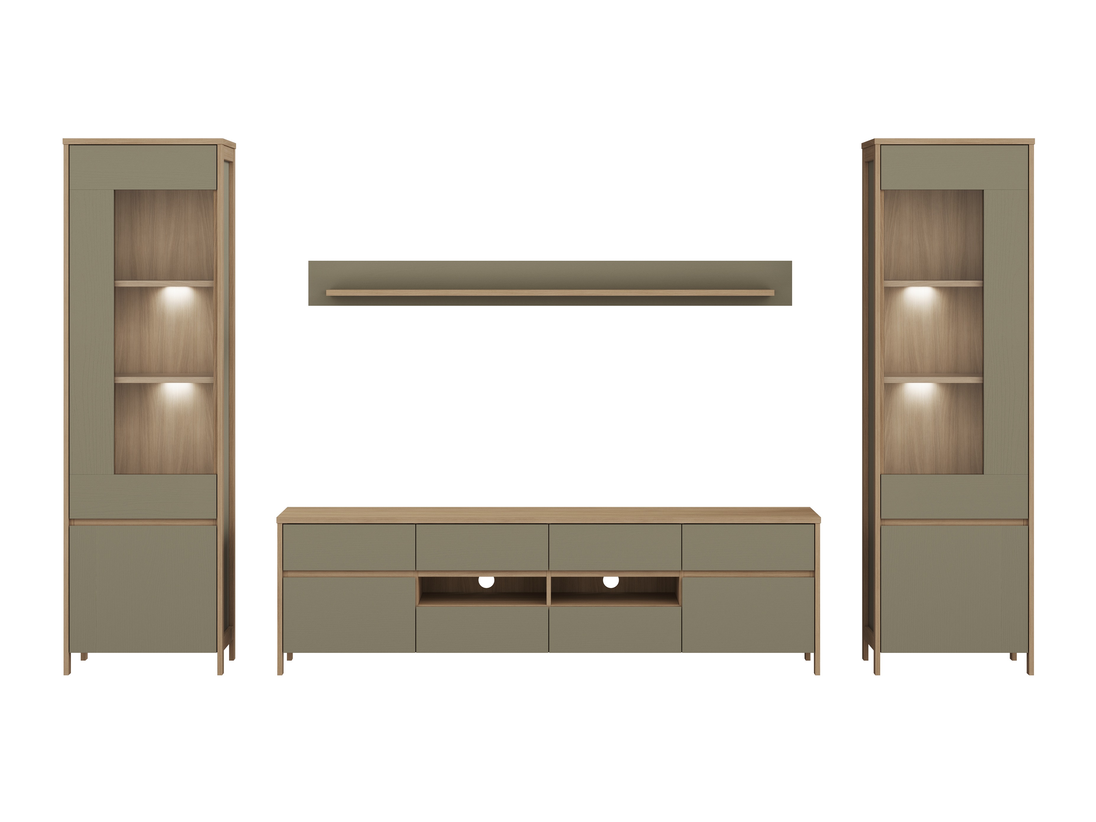Set de living Fermaru 111 (Verde prăfuit + Stejar)