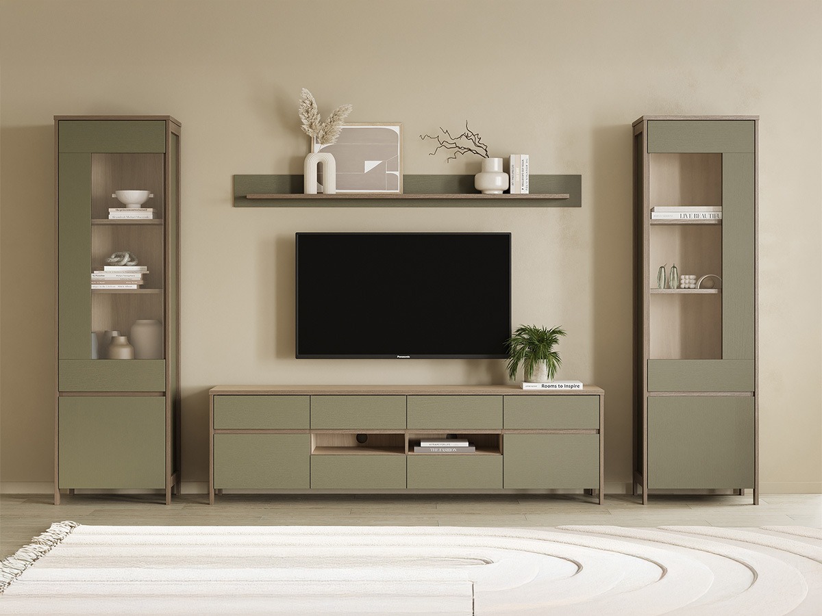 Set de living Fermaru 111 (Verde prăfuit + Stejar)