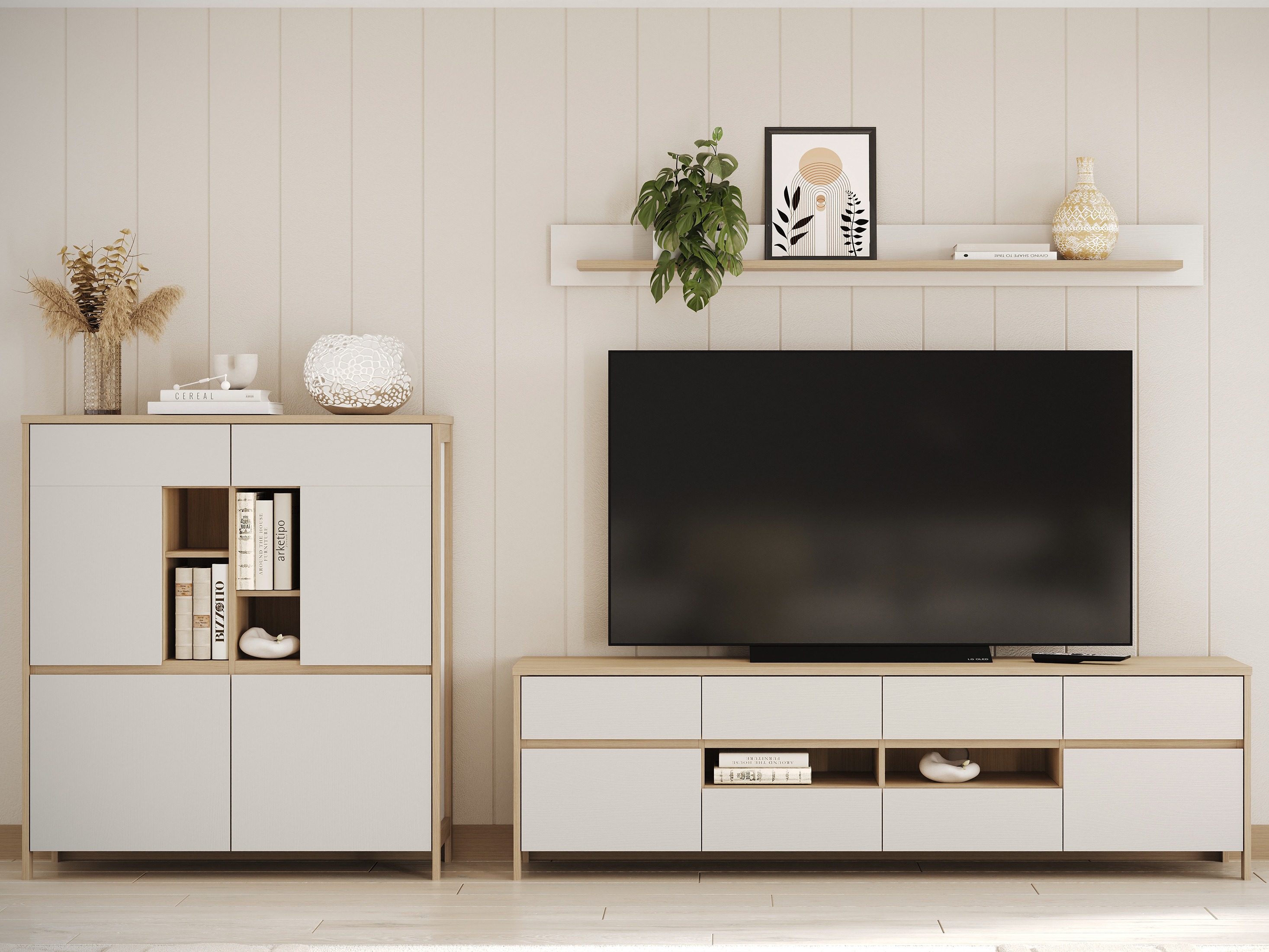 Set de living Fermaru 112 (Alb + Stejar)