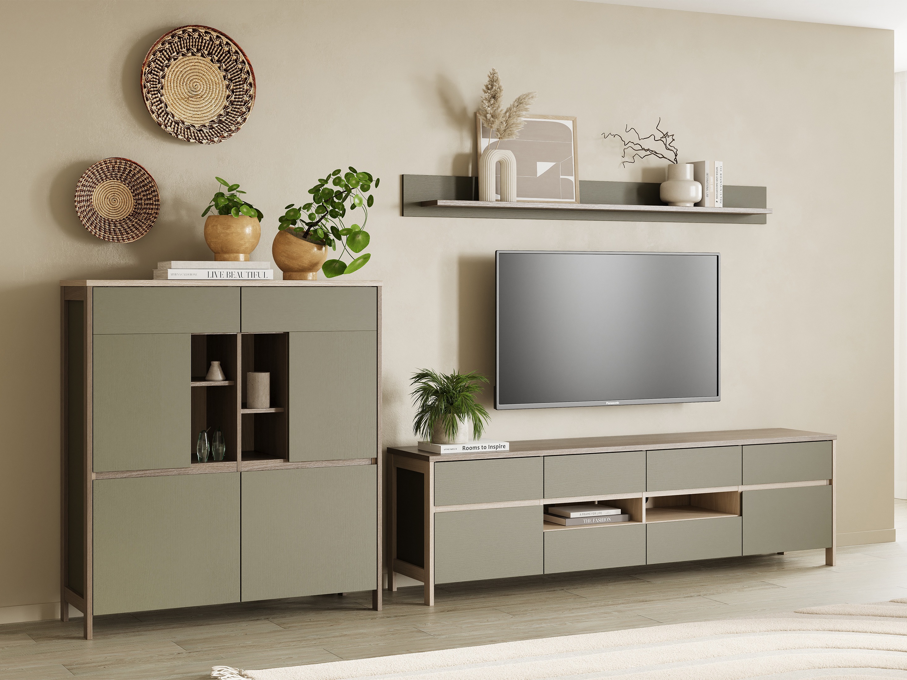 Set de living Fermaru 112 (Verde prăfuit + Stejar)