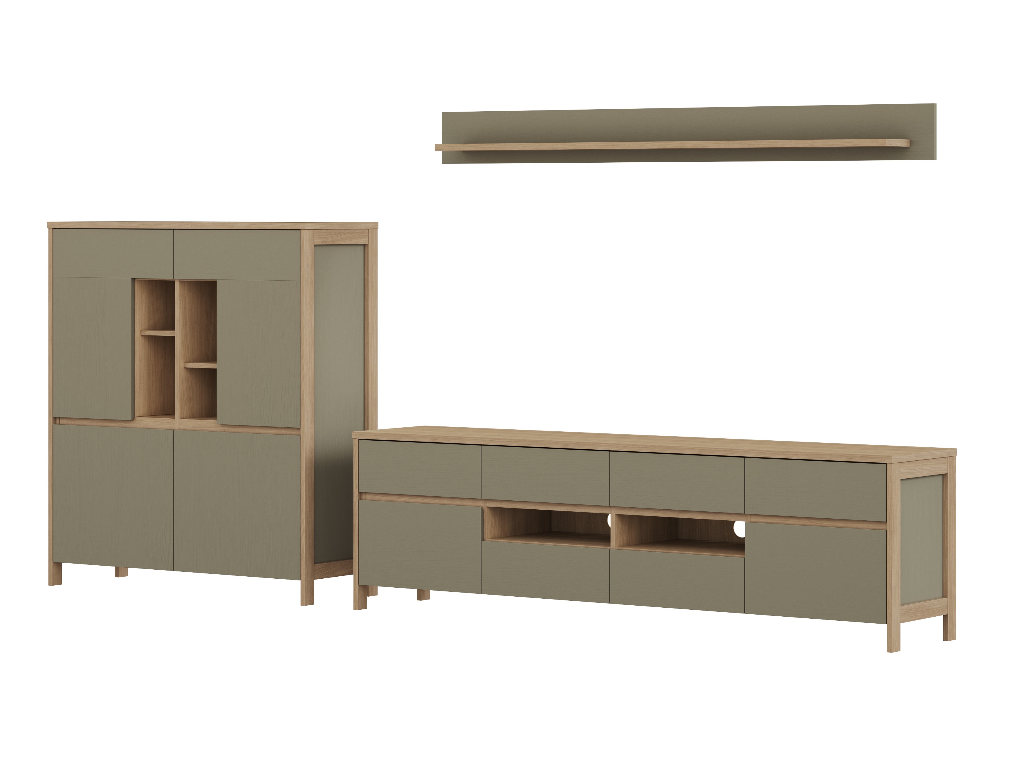 Set de living Fermaru 112 (Verde prăfuit + Stejar)