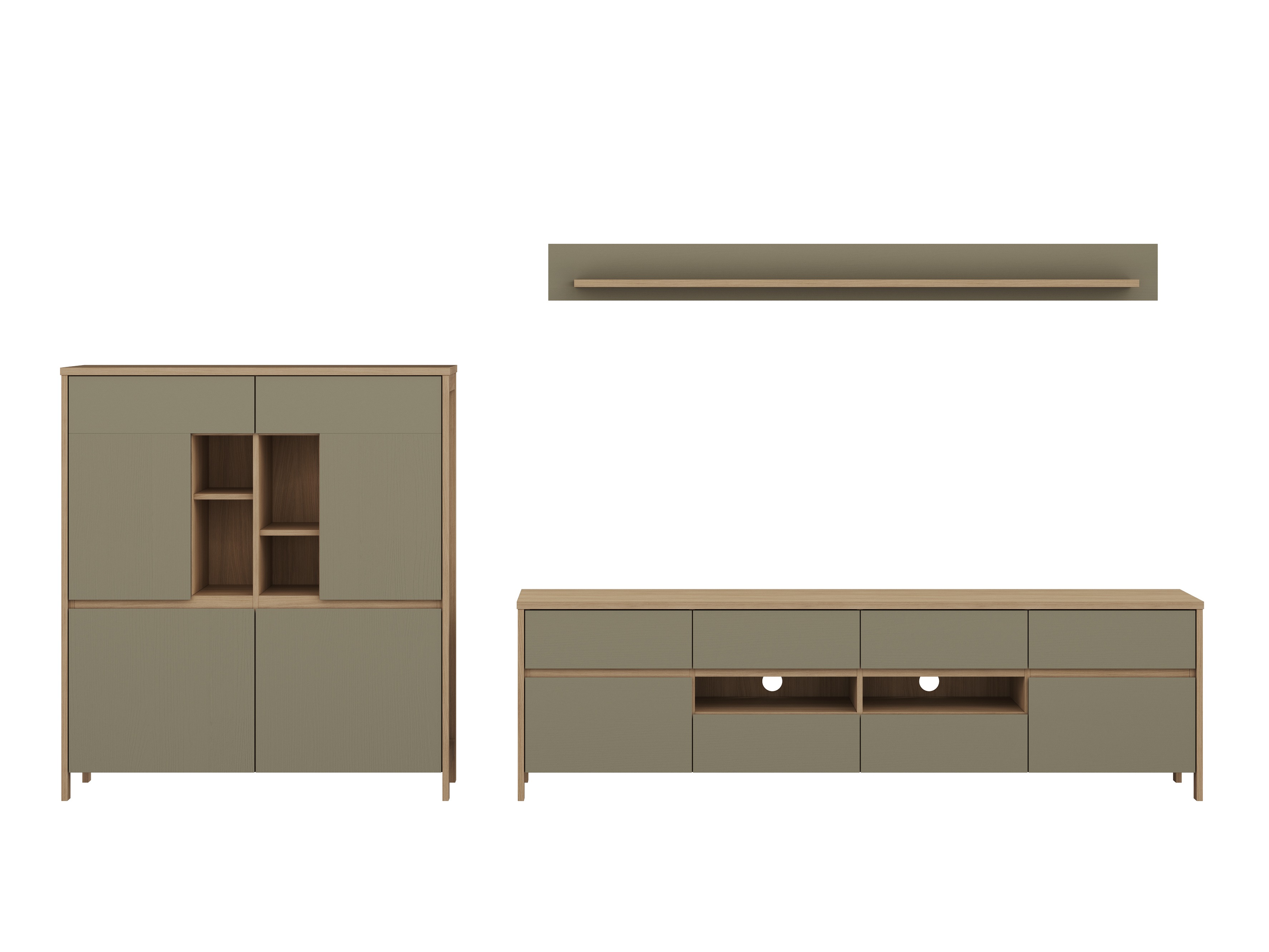 Set de living Fermaru 112 (Verde prăfuit + Stejar)