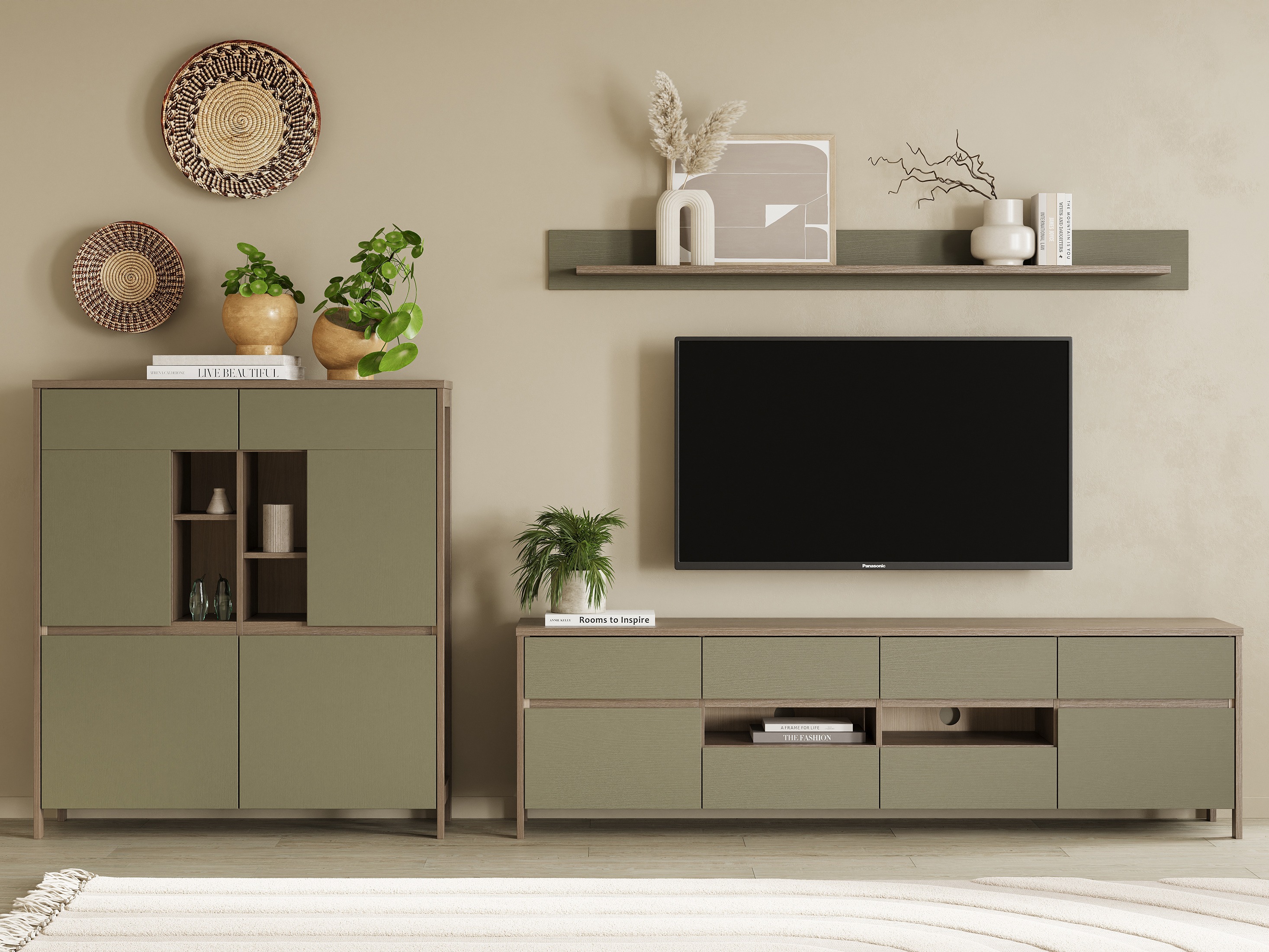 Set de living Fermaru 112 (Verde prăfuit + Stejar)