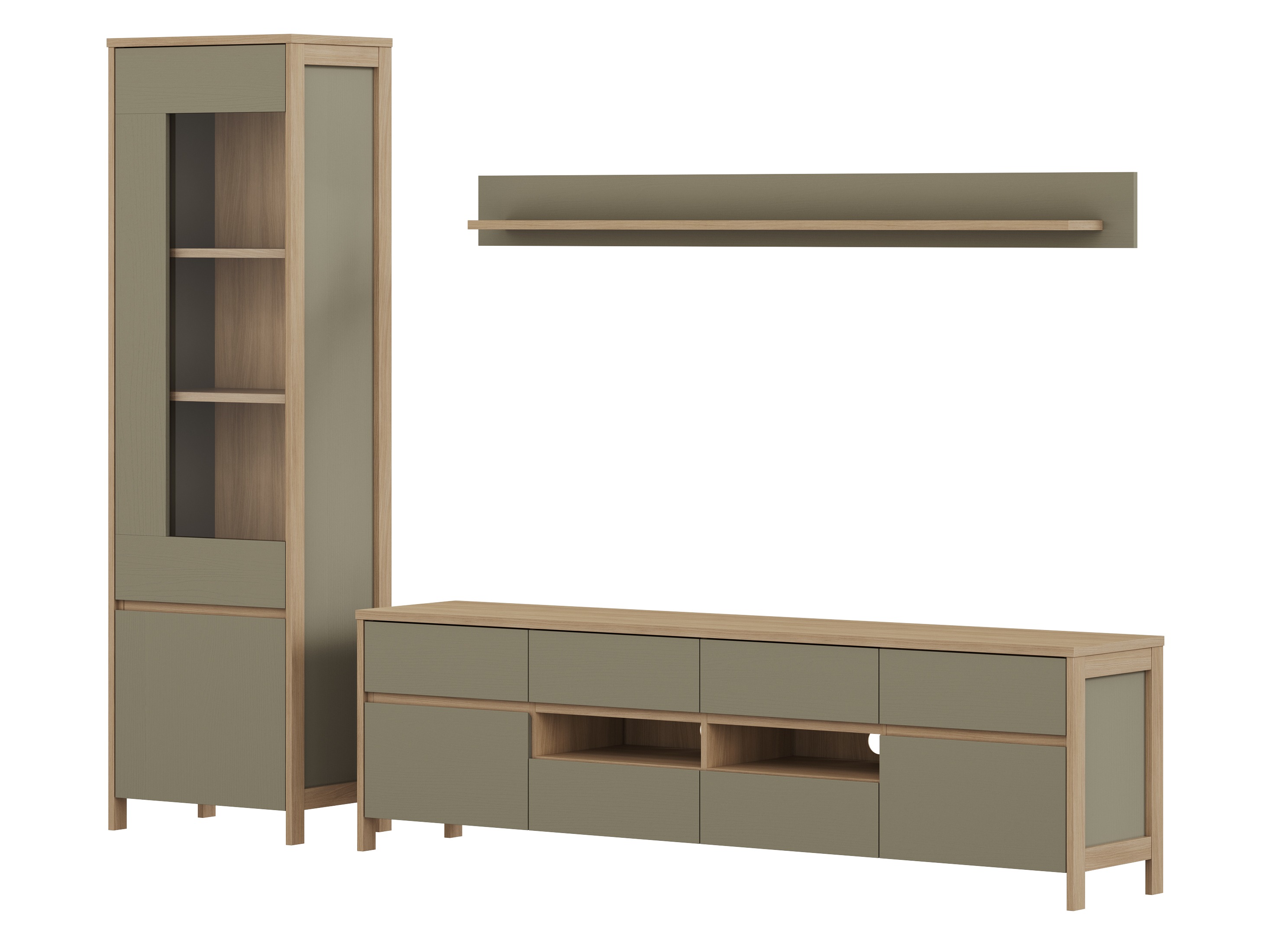 Set de living Fermaru 113 (Verde prăfuit + Stejar)