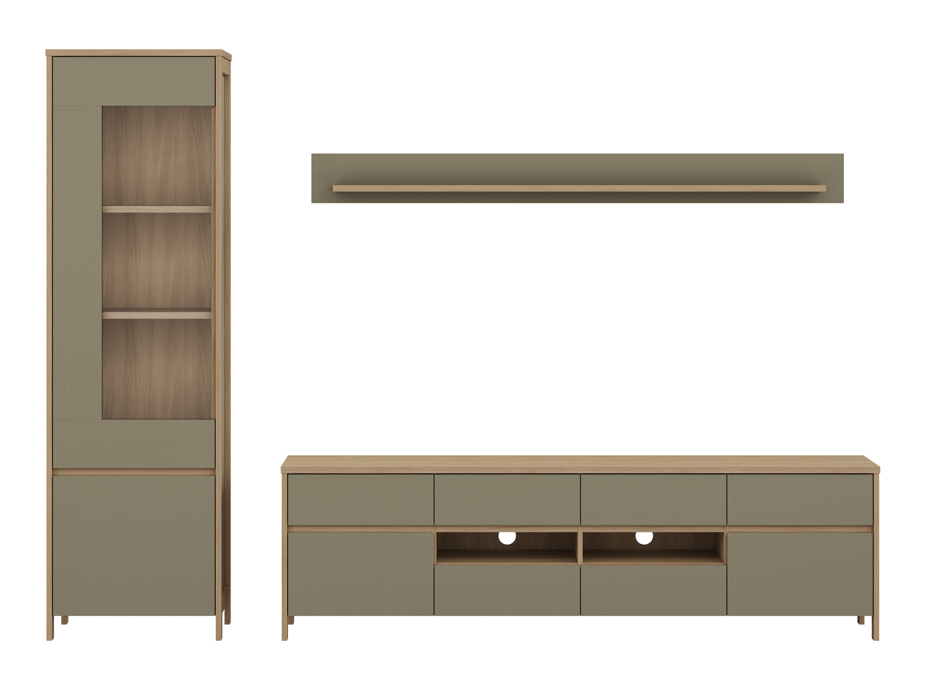 Set de living Fermaru 113 (Verde prăfuit + Stejar)