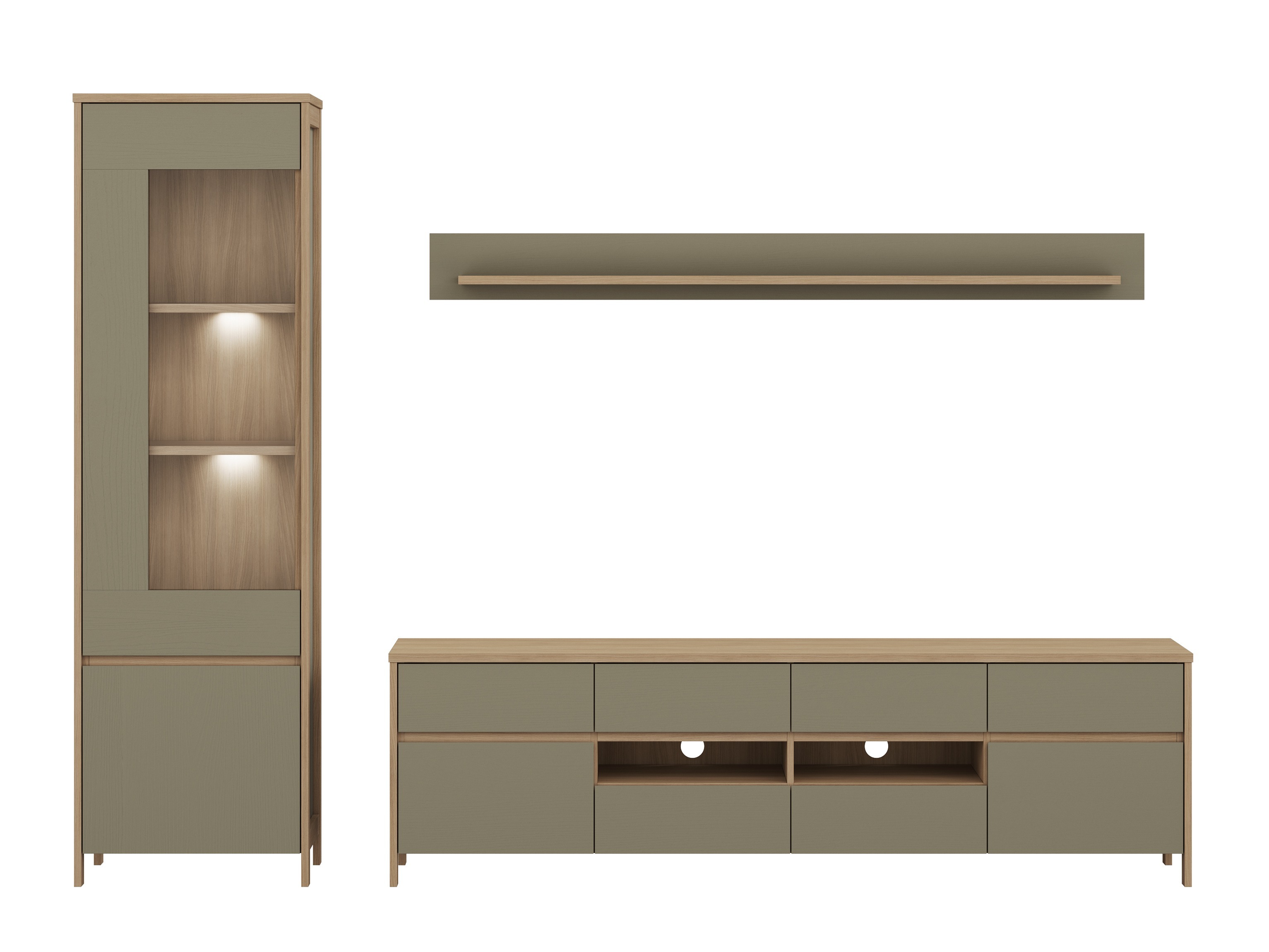 Set de living Fermaru 113 (Verde prăfuit + Stejar)