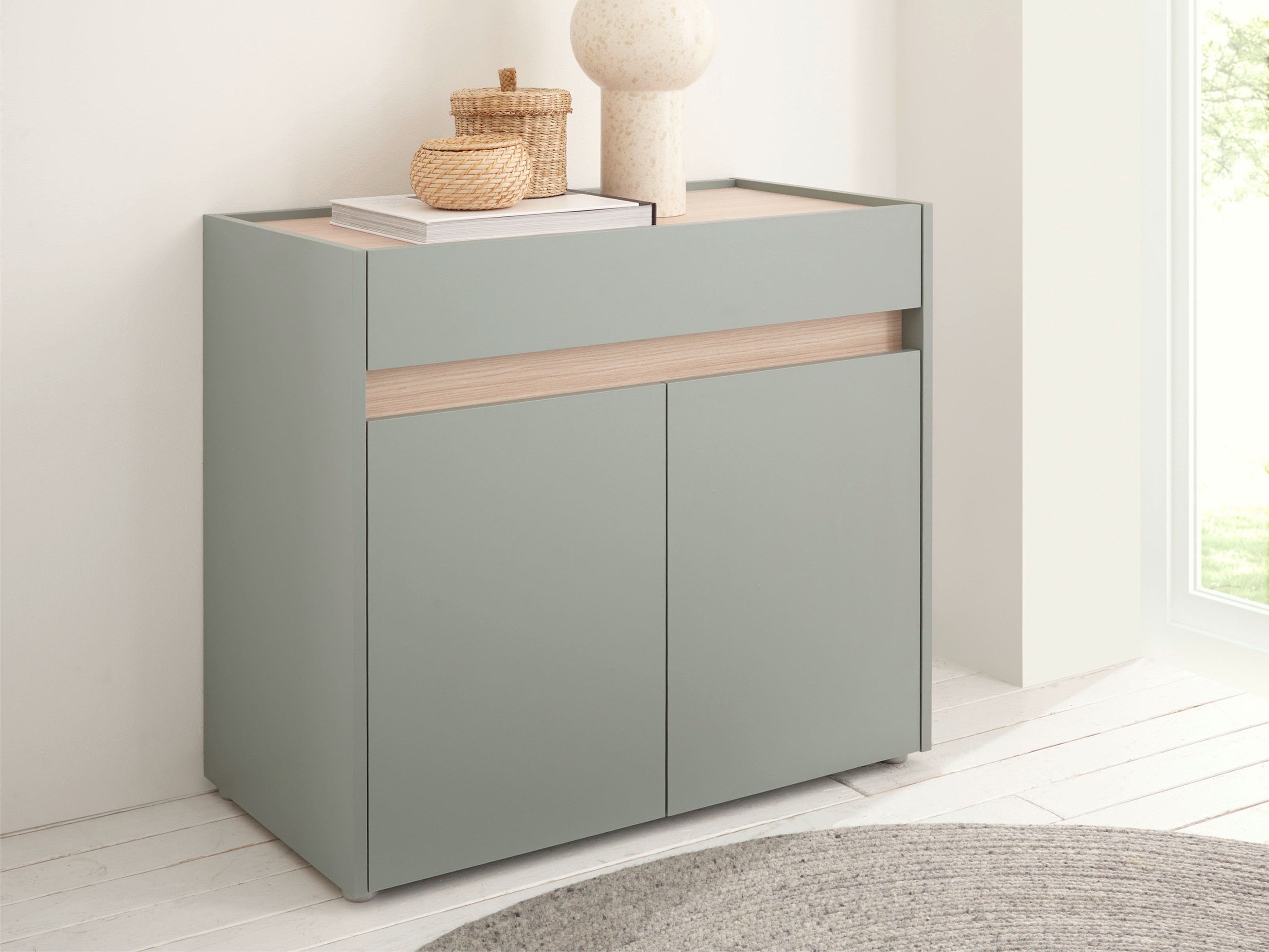 Comodă Elbsori 110 (Verde + Stejar)