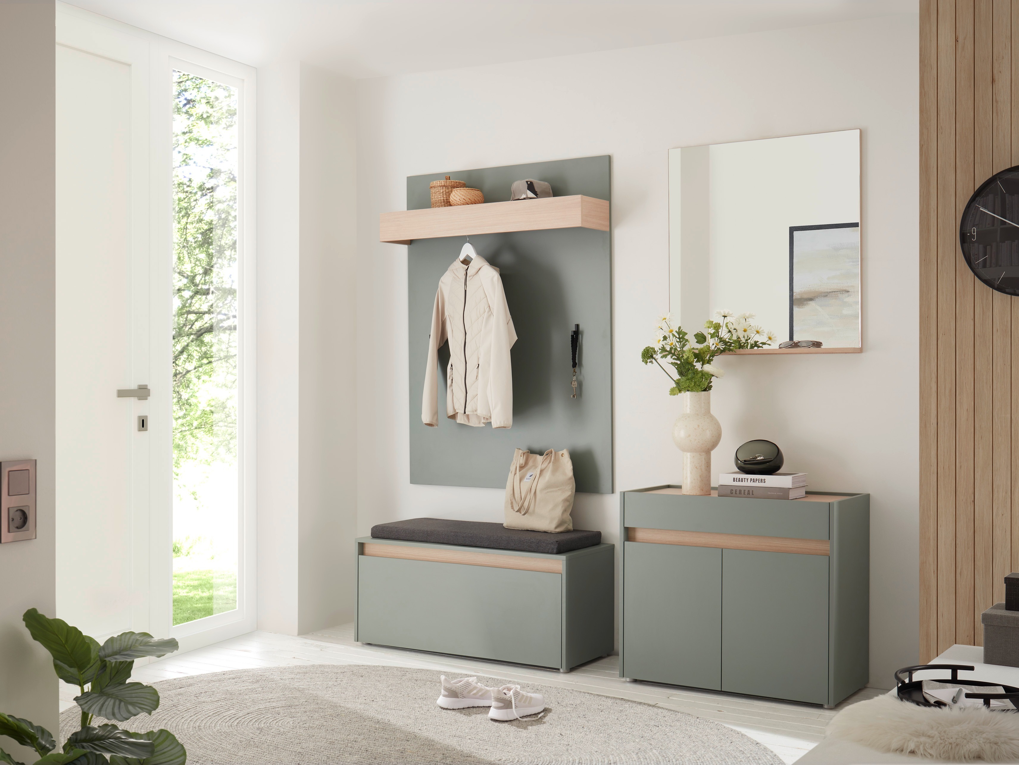 Comodă Elbsori 110 (Verde + Stejar)