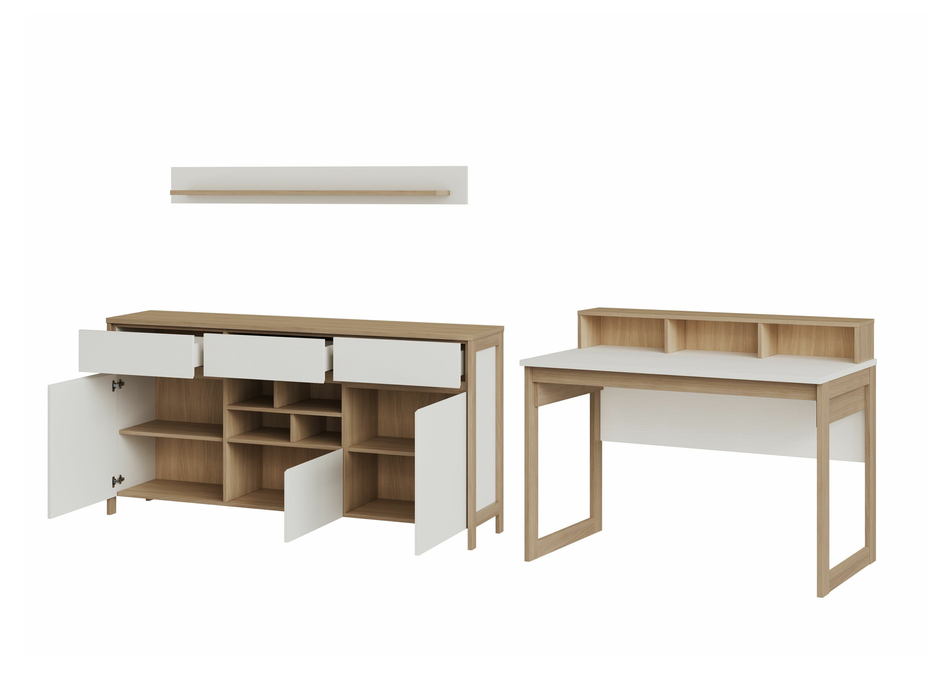 Set birou acasă Fermaru 116 (Alb + Stejar)