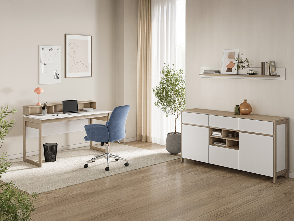 Set birou acasă Fermaru 116 (Alb + Stejar)