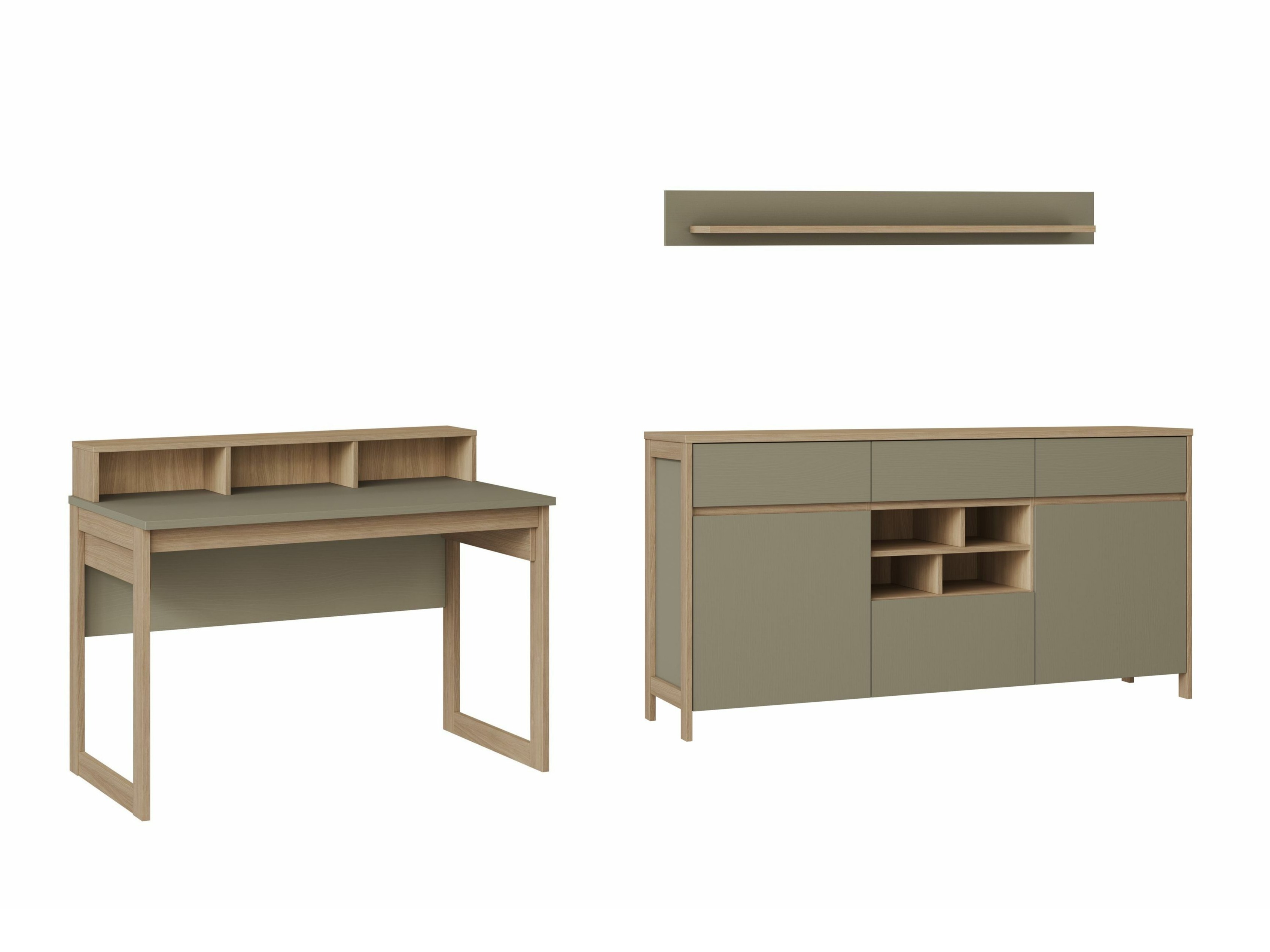 Set birou acasă Fermaru 116 (Verde prăfuit + Stejar)