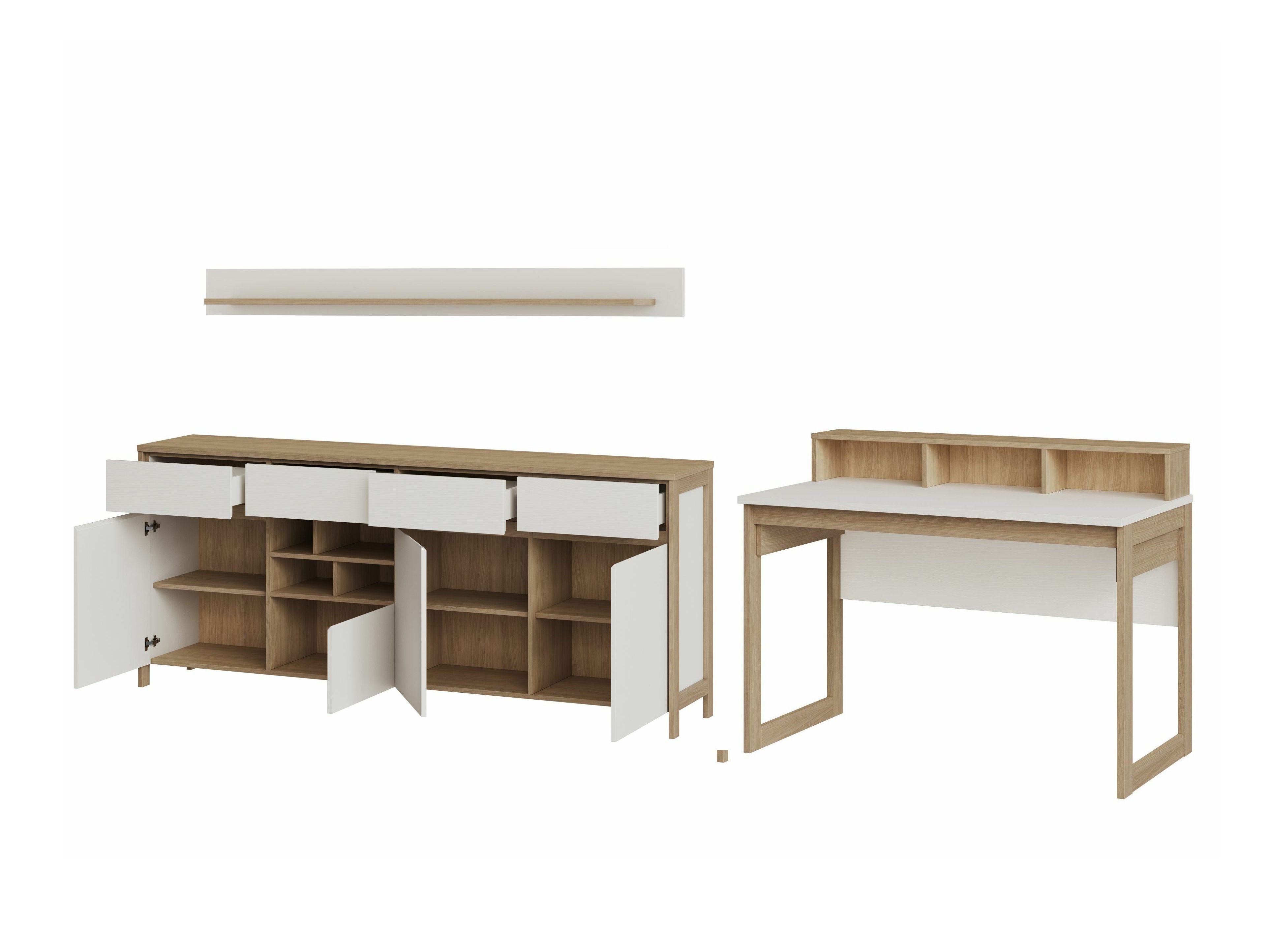 Set birou acasă Fermaru 117 (Alb + Stejar)