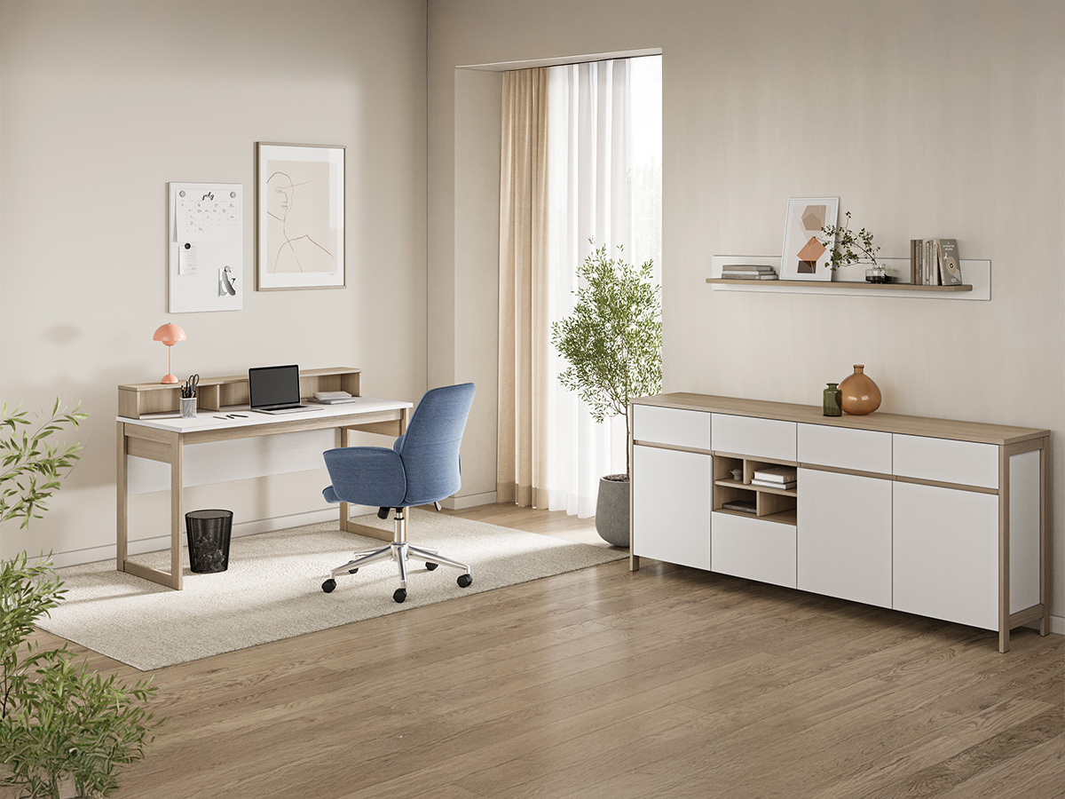 Set birou acasă Fermaru 117 (Alb + Stejar)