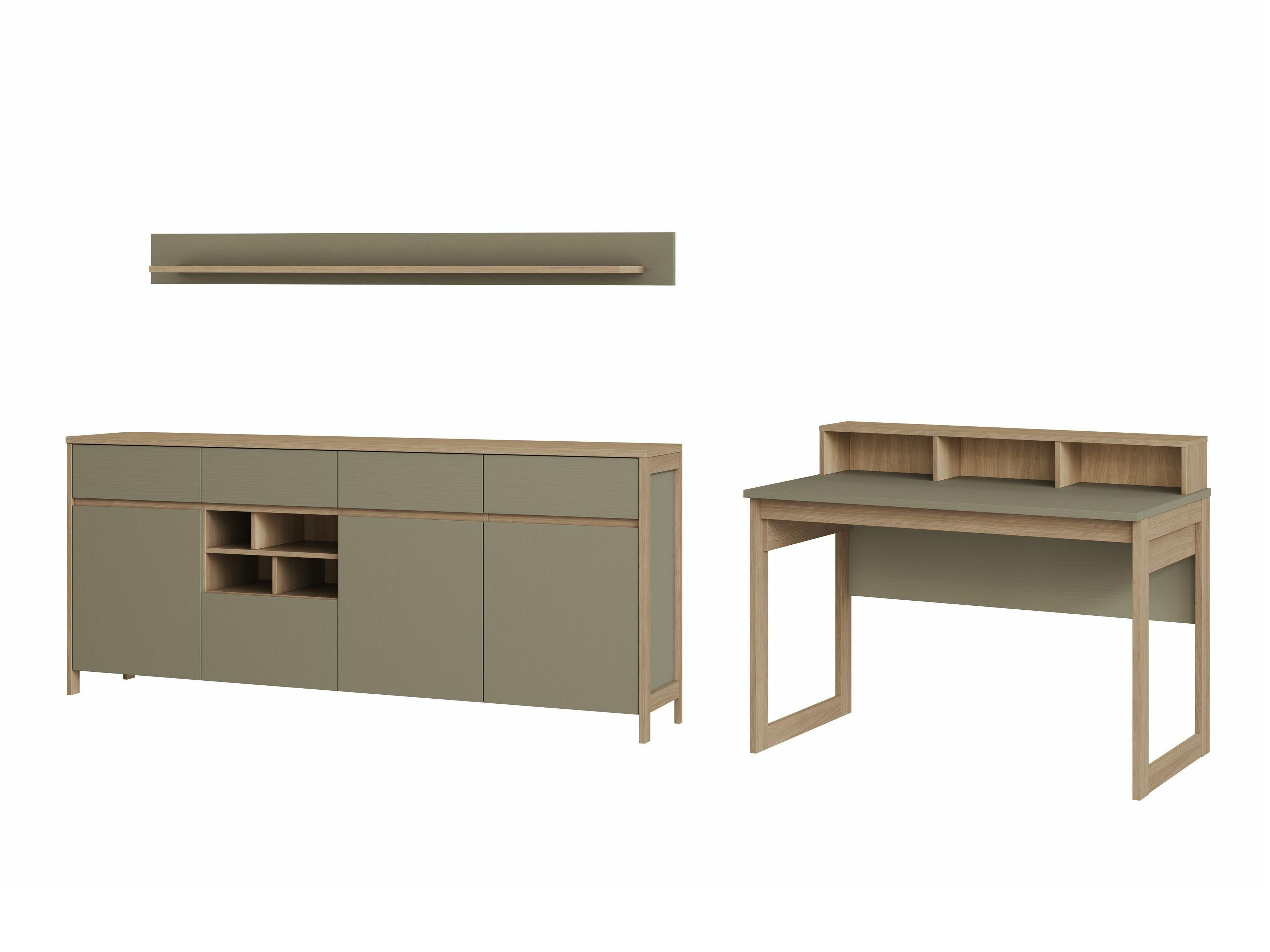 Set birou acasă Fermaru 117 (Verde prăfuit + Stejar)