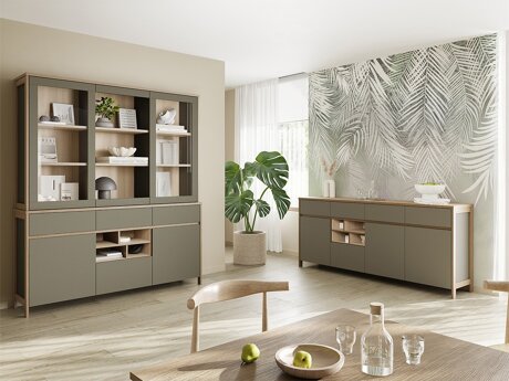 Set de mobilier Fermaru 114 (Verde prăfuit + Stejar)