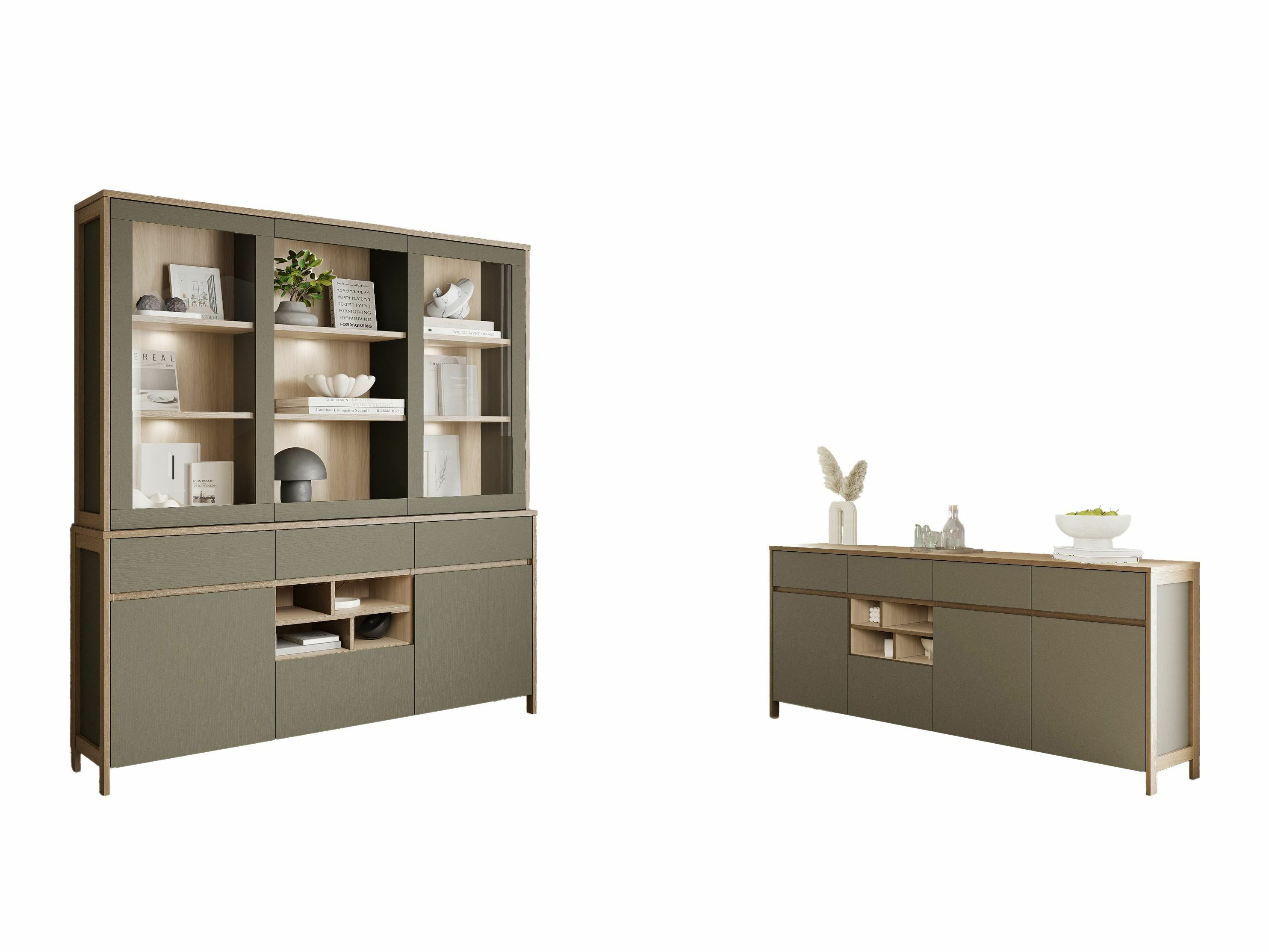 Set de mobilier Fermaru 114 (Verde prăfuit + Stejar)