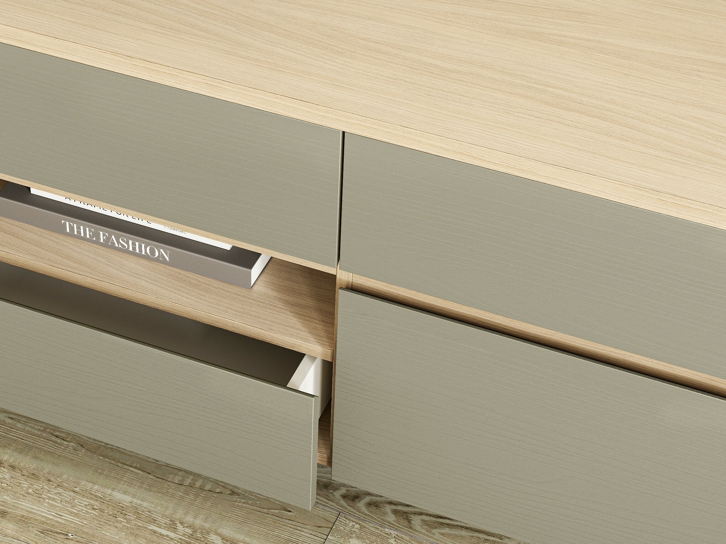 Set de living Fermaru 110 (Verde prăfuit + Stejar)