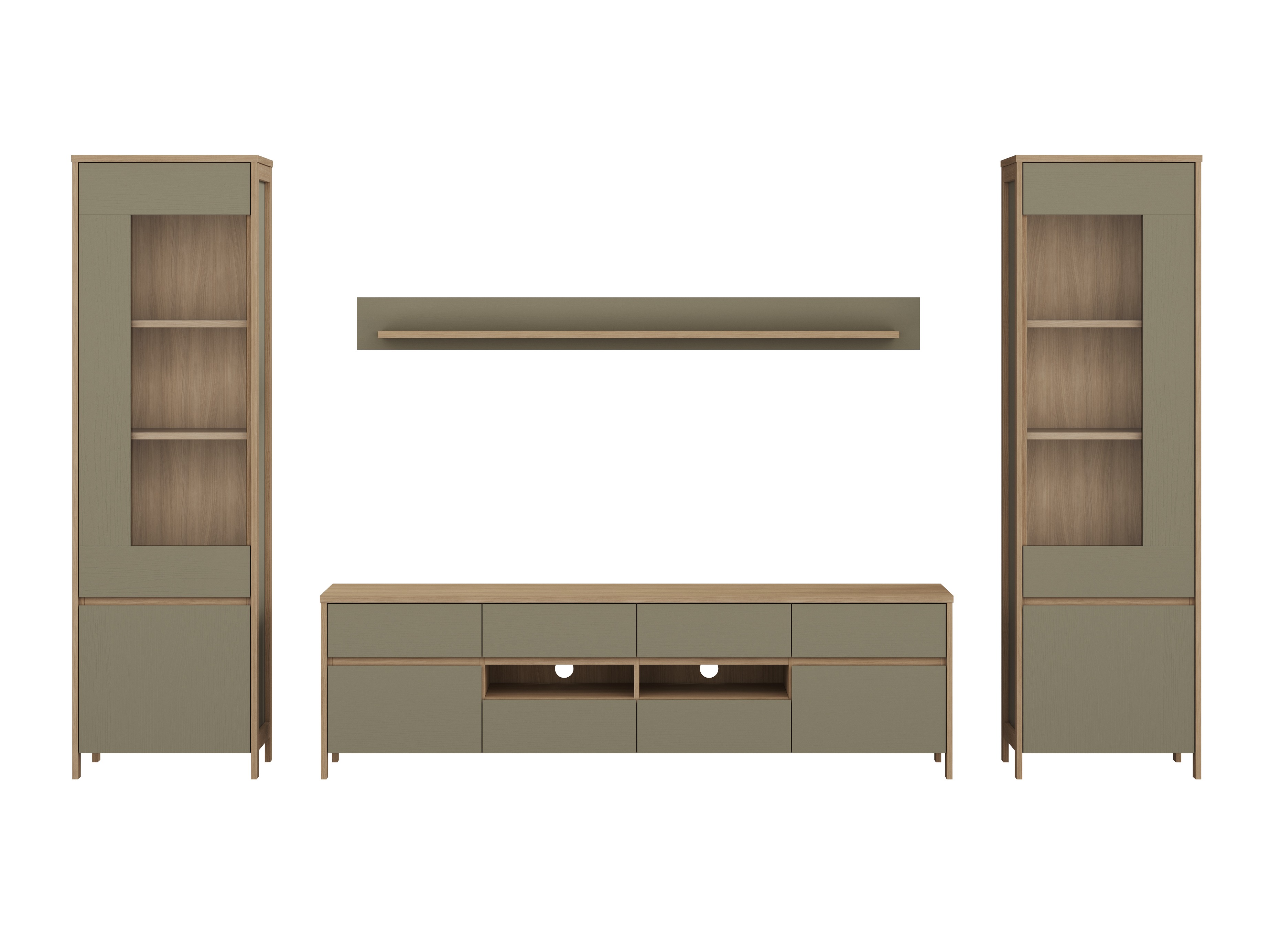 Set de living Fermaru 111 (Verde prăfuit + Stejar)