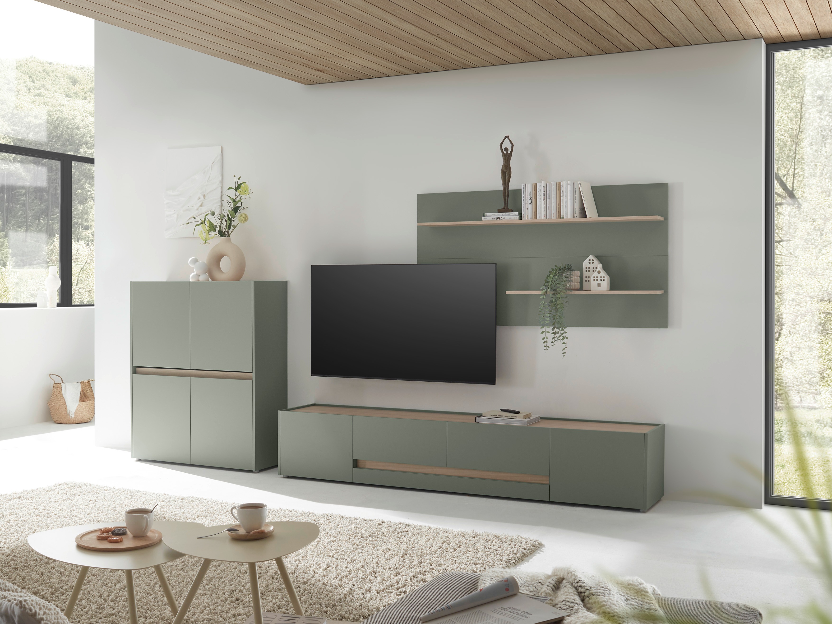 Set de living Elbsori 127 (Verde + Stejar)