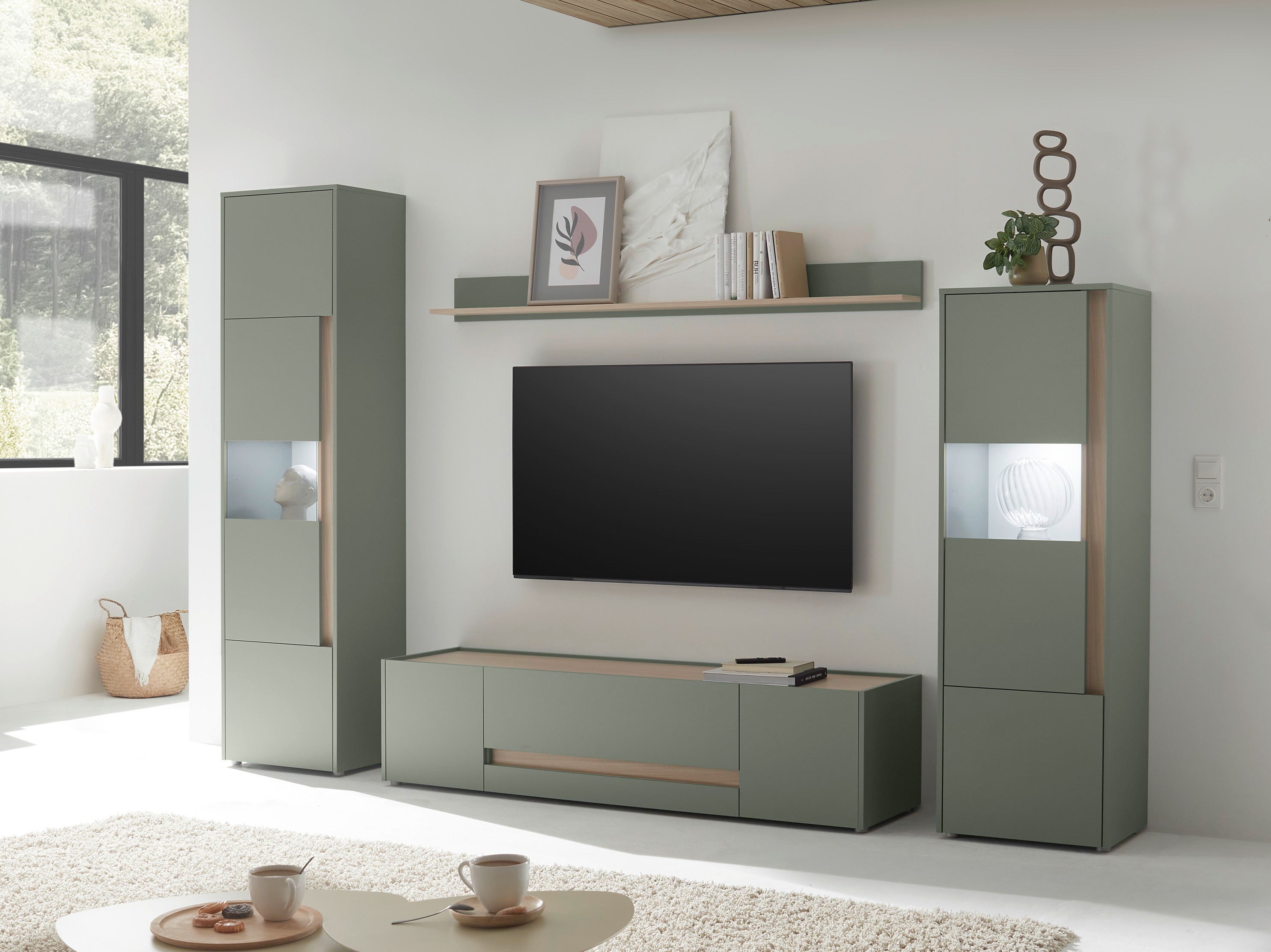 Set de living Elbsori 130 (Verde + Stejar)