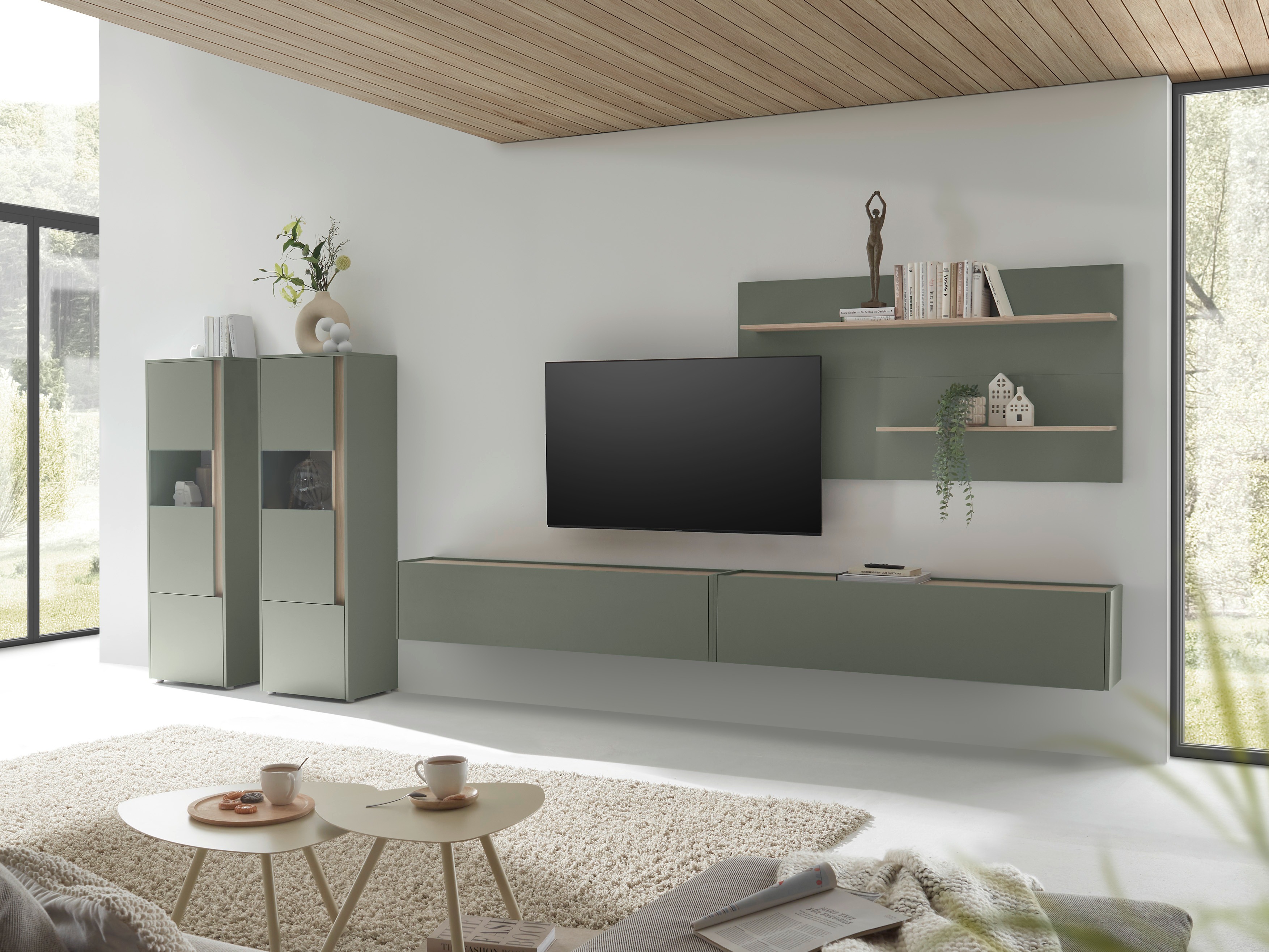 Set de living Elbsori 135 (Verde + Stejar)