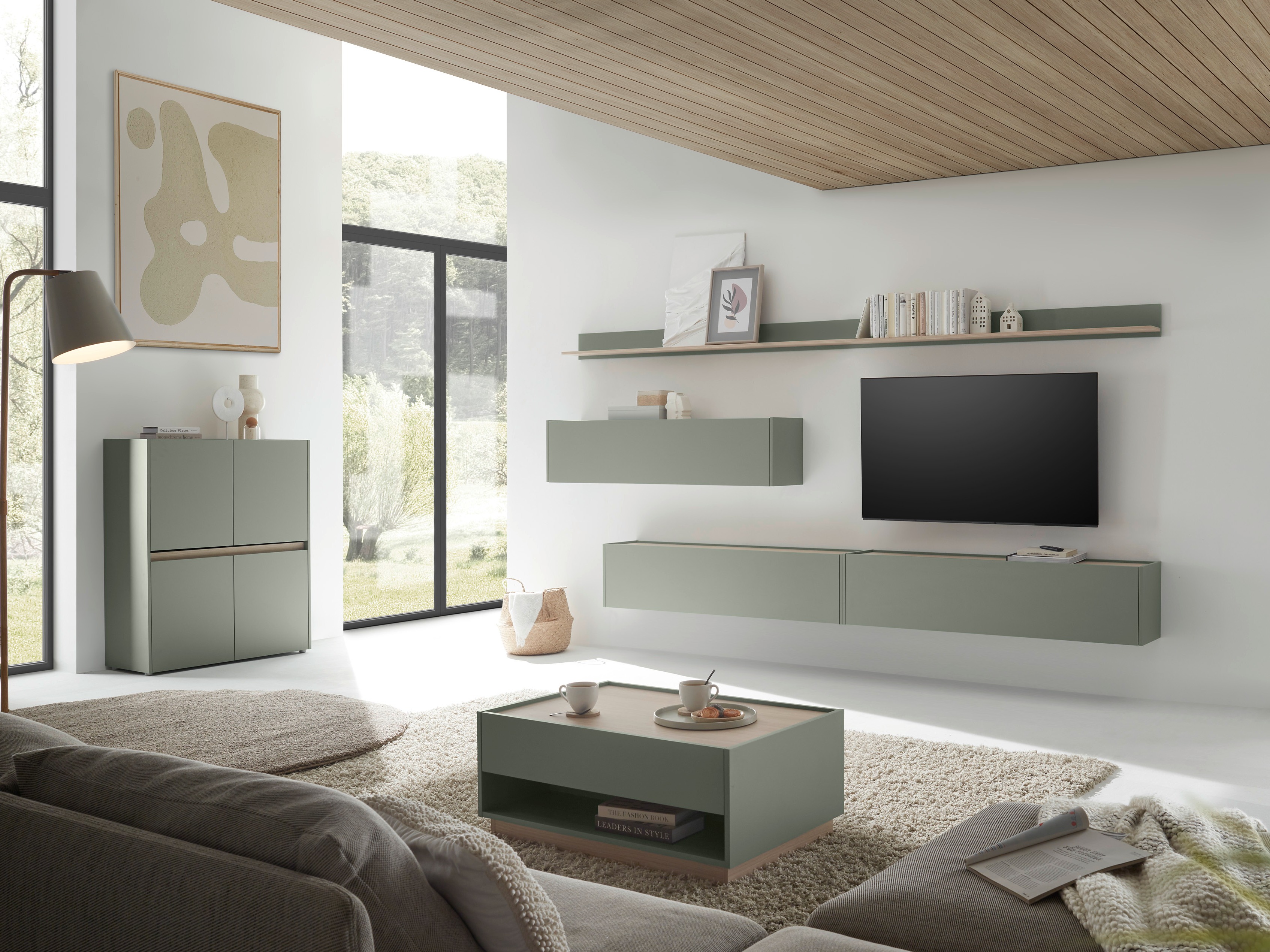 Set de living Elbsori 142 (Verde + Stejar)