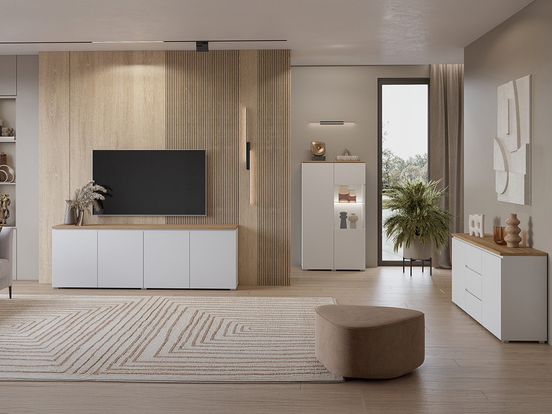 Comodă Baletu 106 (Alb + Stejar)