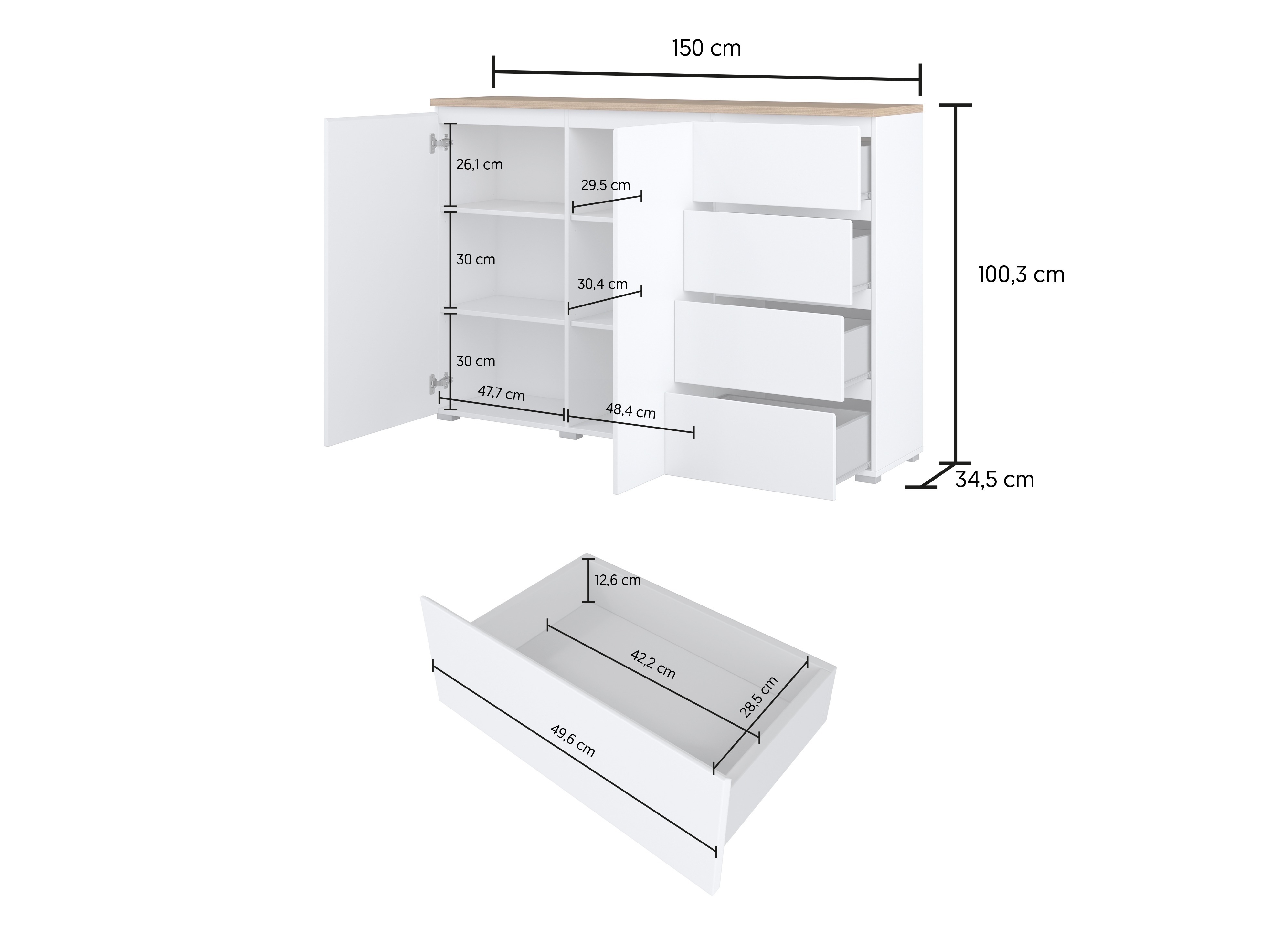 Comodă Baletu 109 (Alb + Stejar)